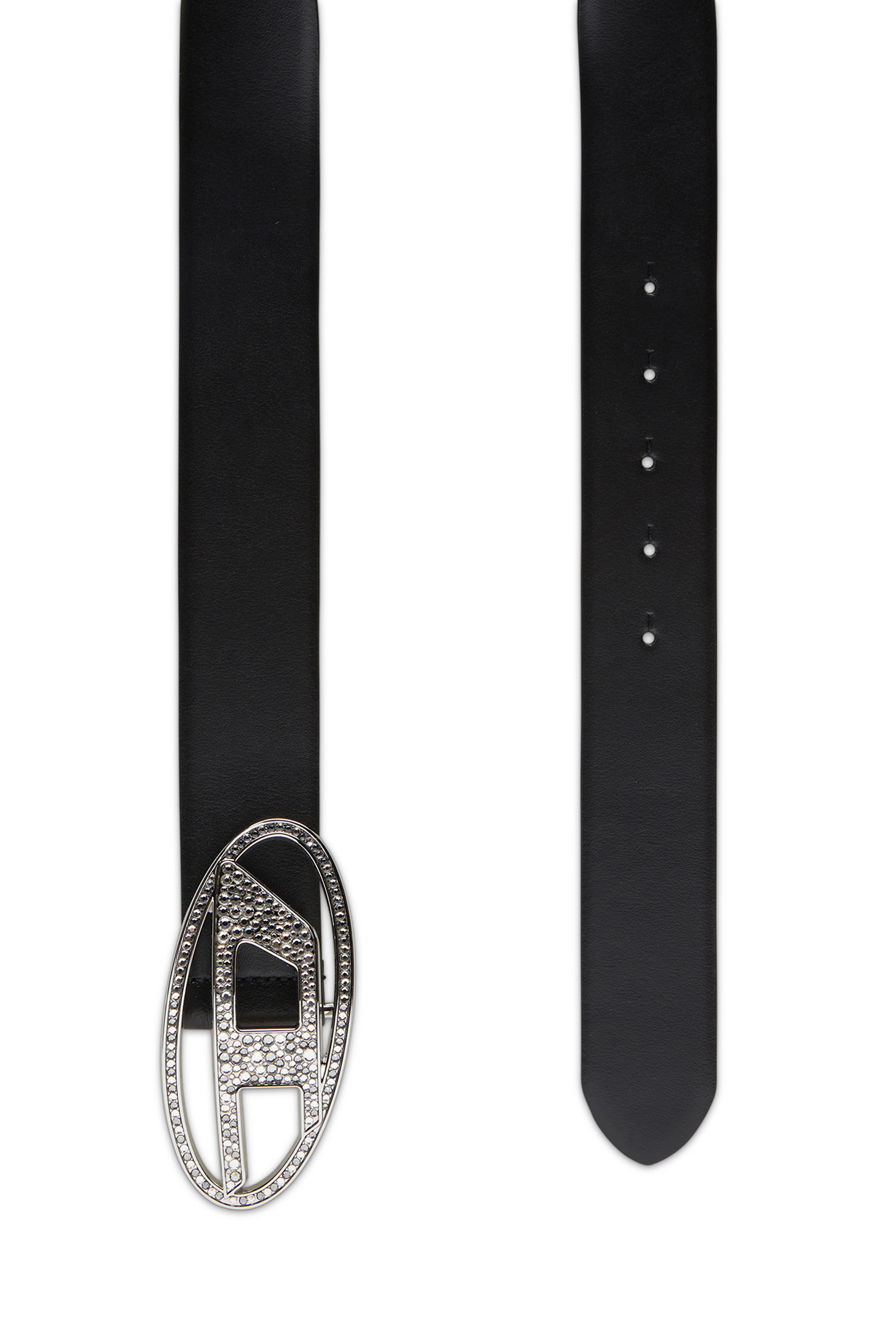 Diesel - B-1DR STRASS, Woman's Leather belt with crystal buckle in Black - 2