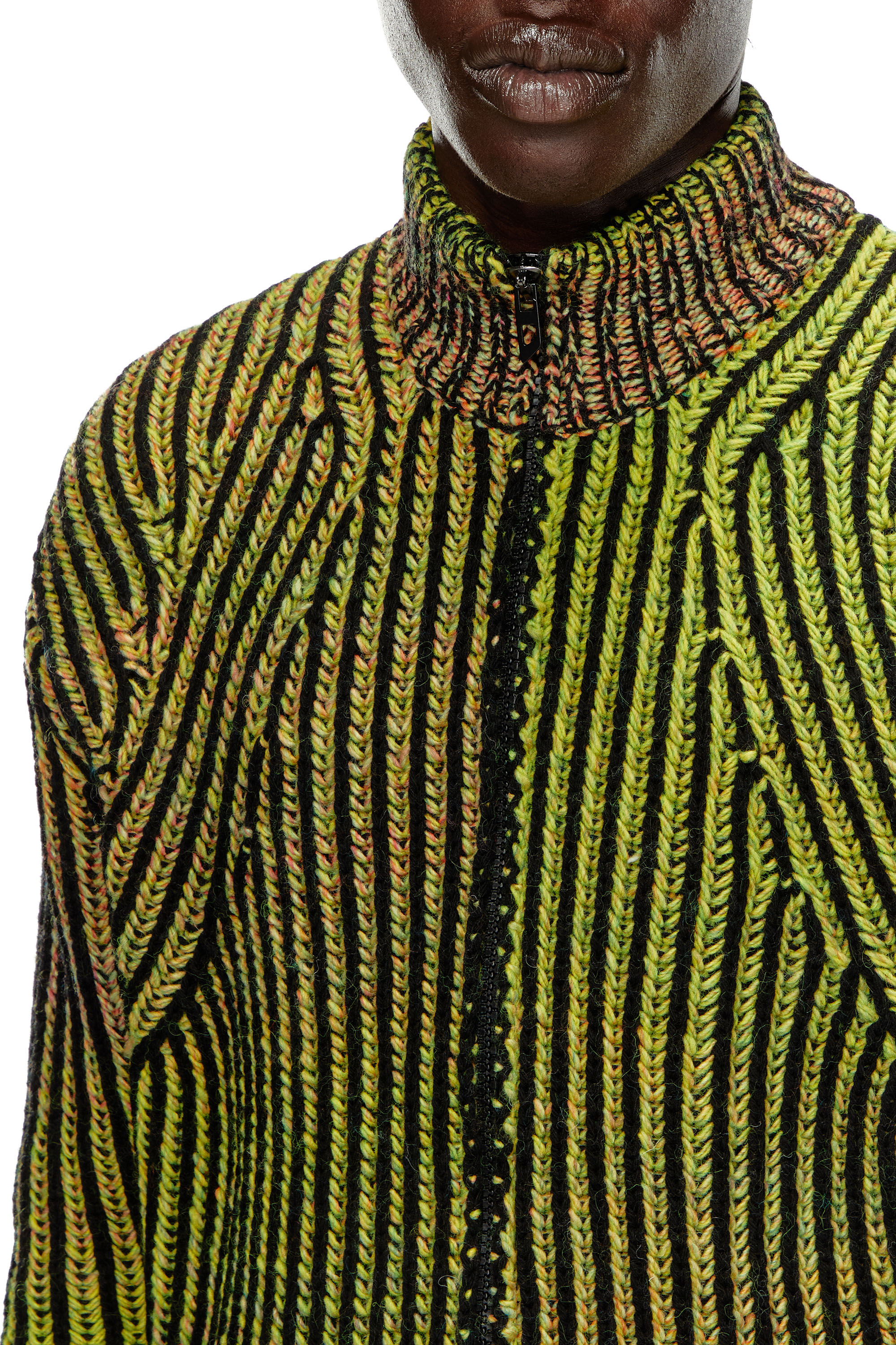 Diesel - K-OAKLAND-ZIP, Man's Striped ribbed zip-up cardigan in Green - 3