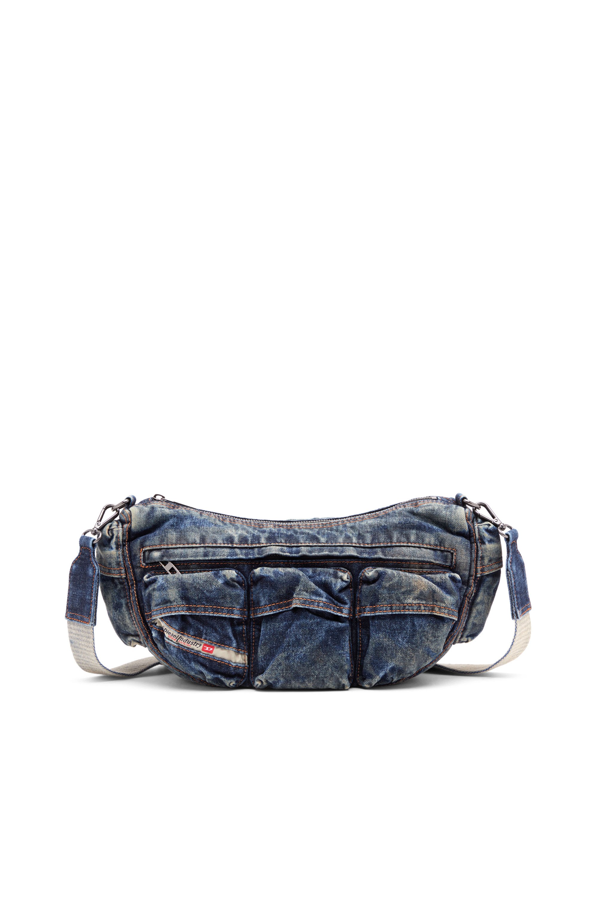 Diesel - RE-EDITION TRAVEL 3000 SHOULDER BAG X, Unisex's Travel 3000-Multipocket bag in treated denim in Blue - 1