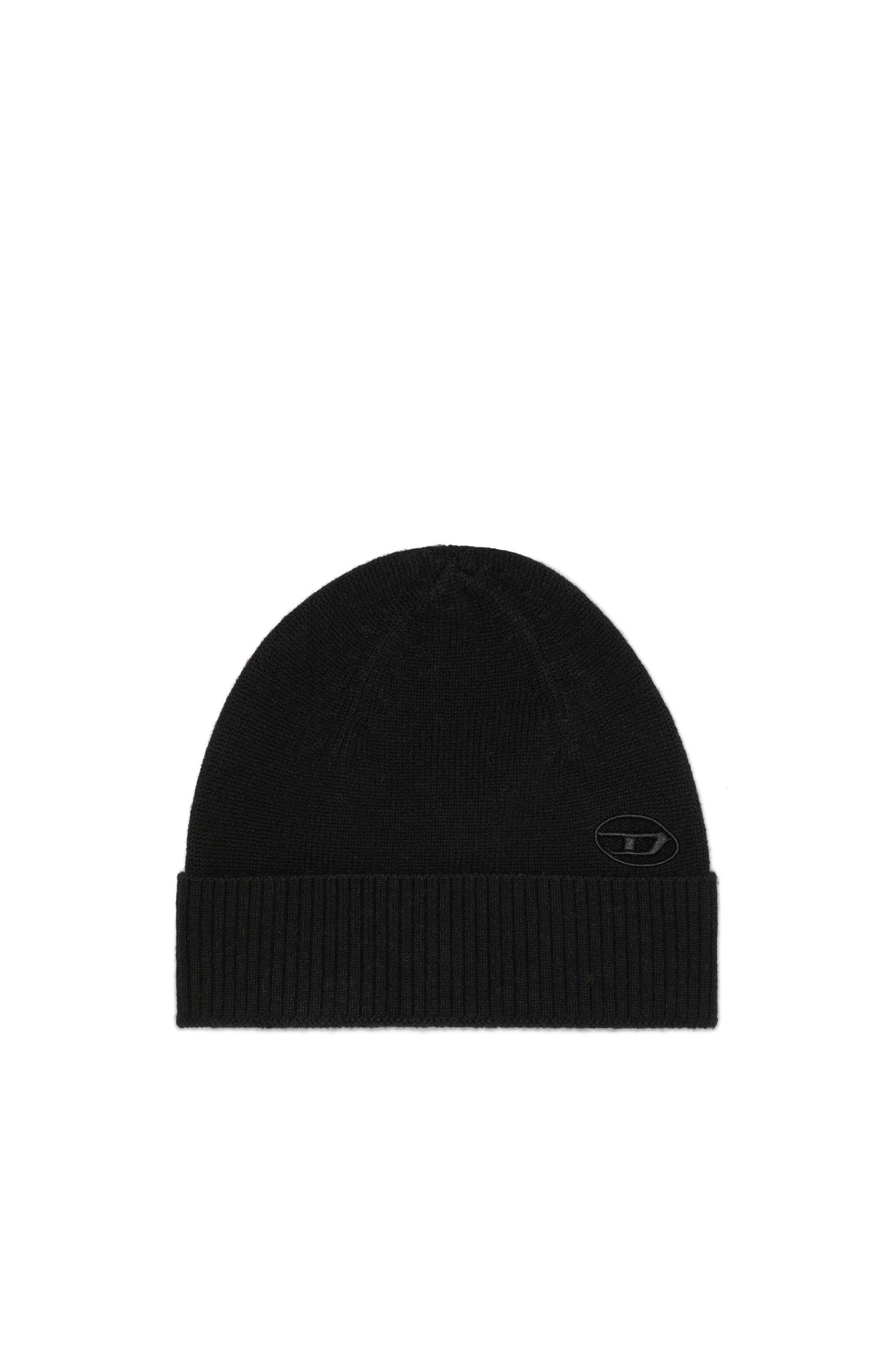 Diesel - K-REV, Unisex's Beanie with embroidered Oval D patch in Black - 1