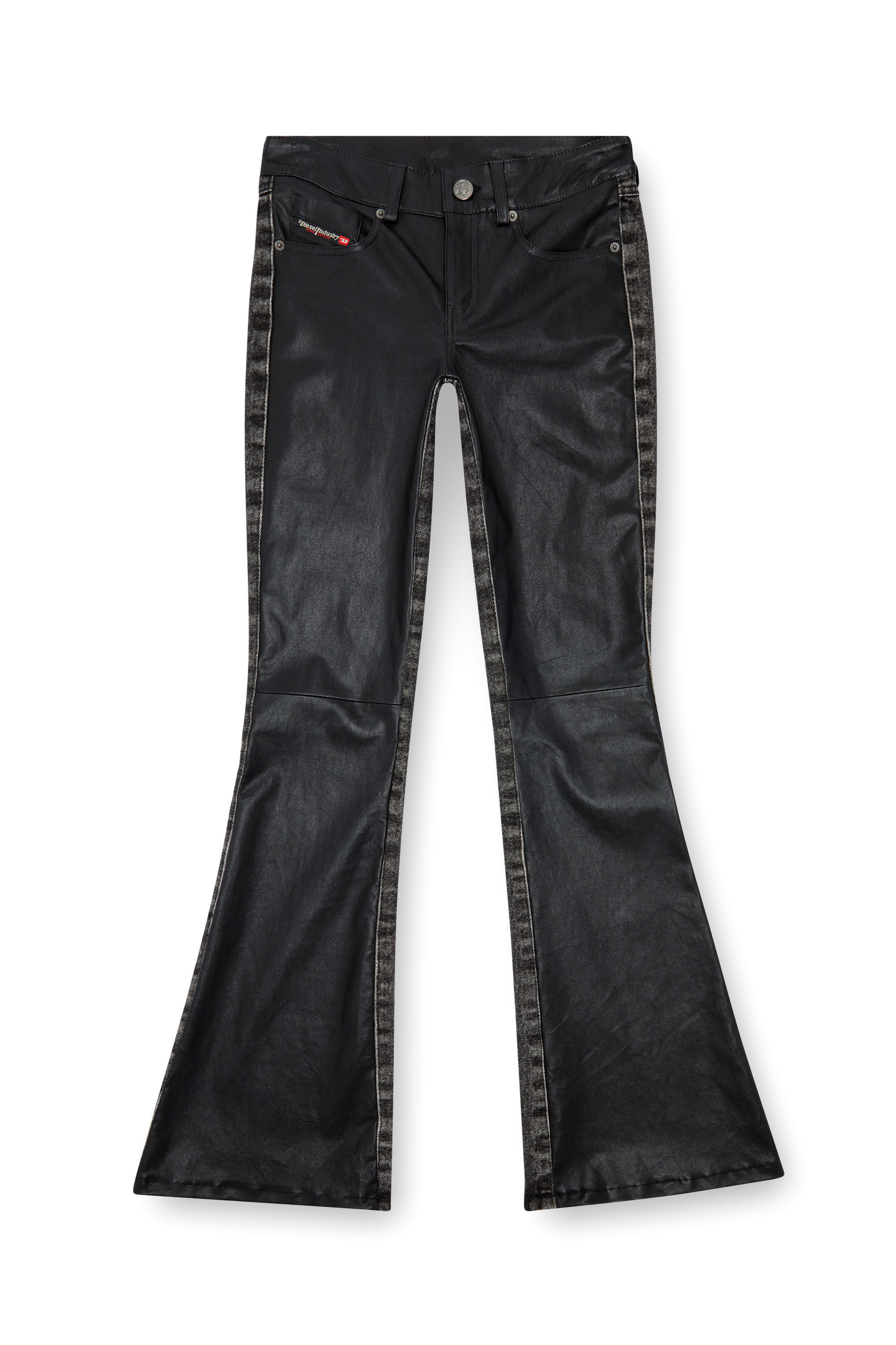 Diesel - L-OVELY, Woman's Bootcut pants in leather and denim in Black - 5