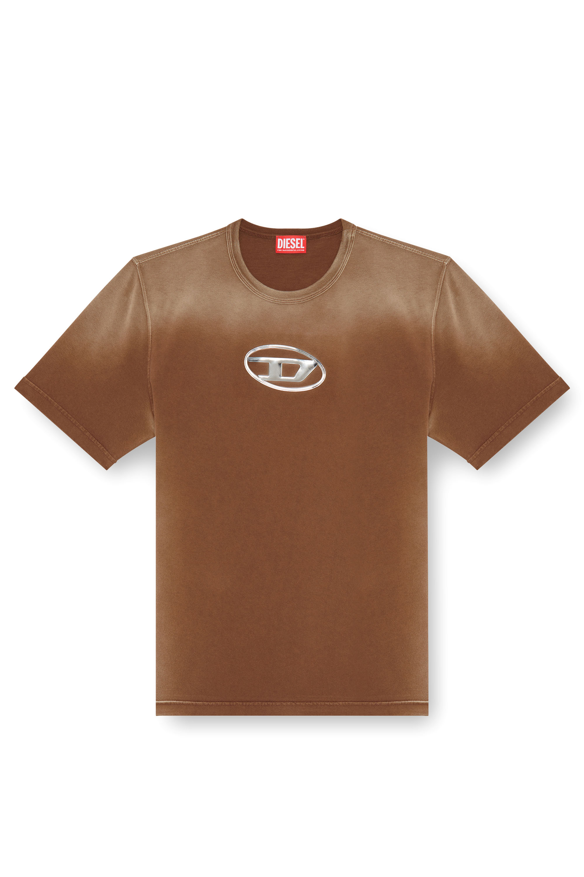 Diesel - T-ADJUST-Q8, Man's Faded T-shirt with cut-out Oval D logo in Brown - 4