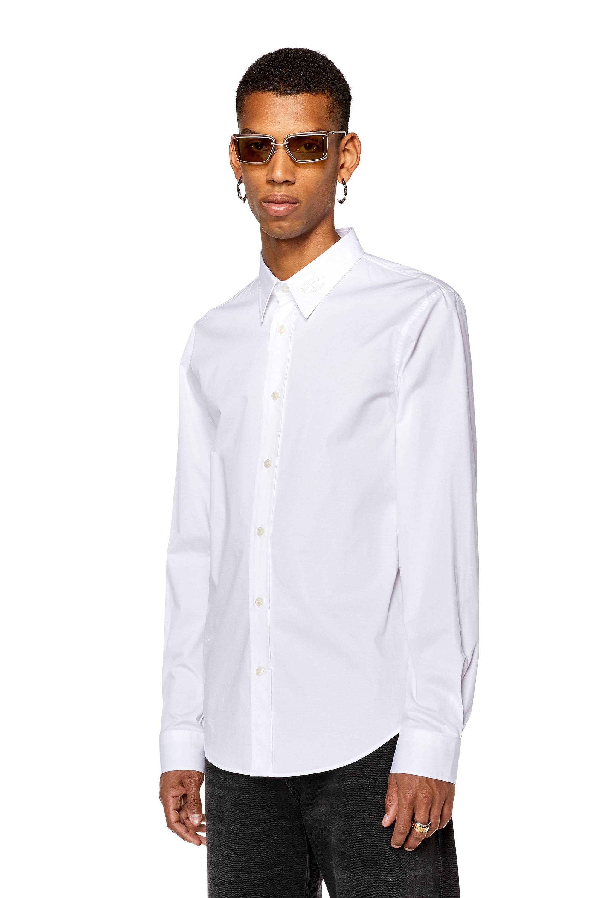 Diesel - S-BENNY-CL, Man's Micro-twill shirt with tonal embroidery in White - 1