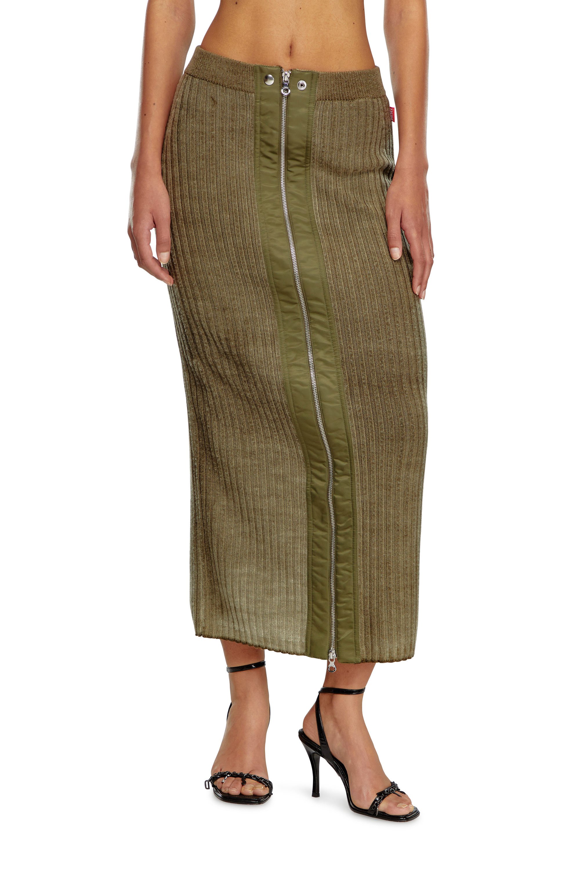 Diesel - M-ASI, Woman's Midi skirt in treated wool knit in Military Green - 1