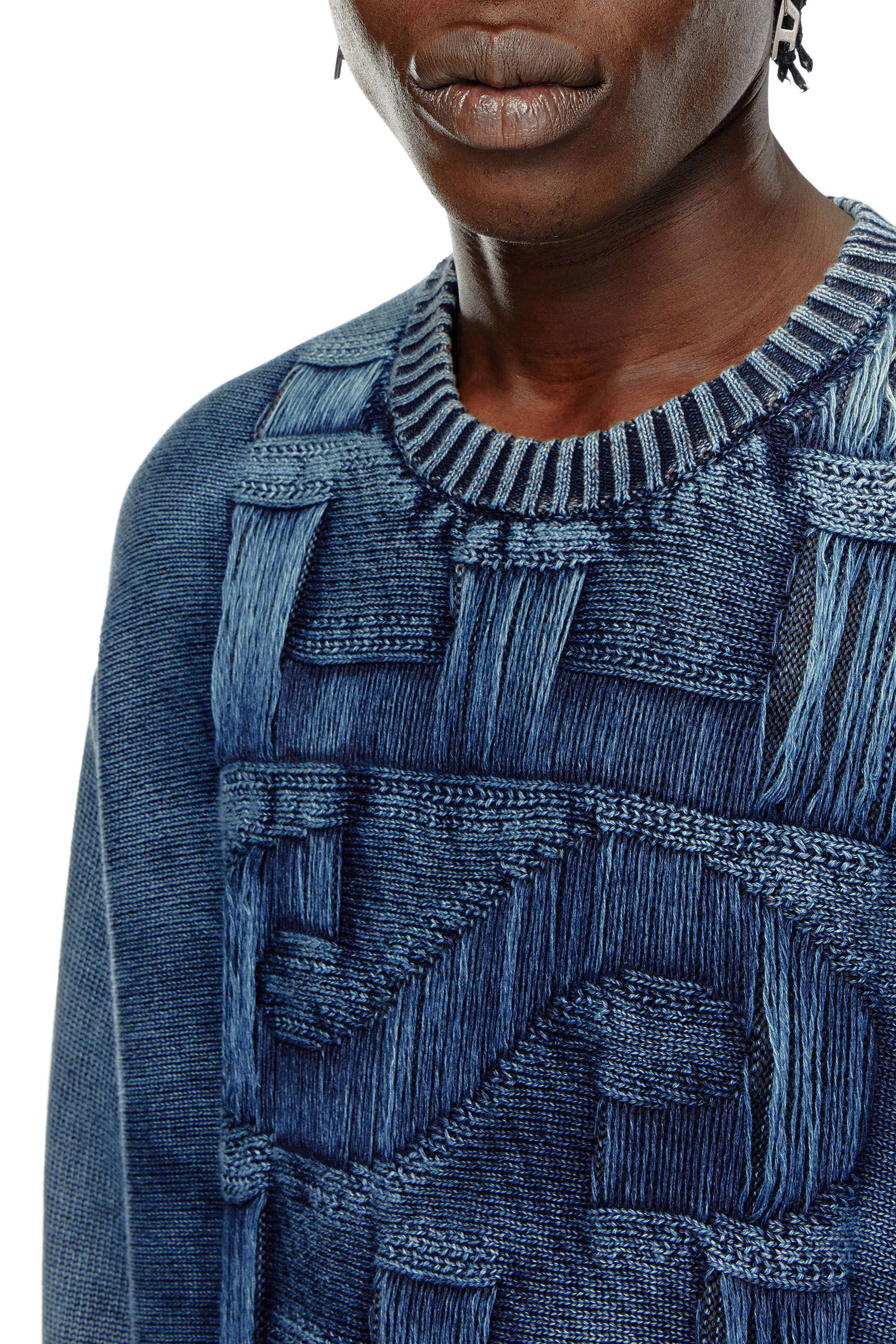 Diesel - K-ROTTISSIMO, Man's Destroyed jumper with floating yarn logo in Blue - 4