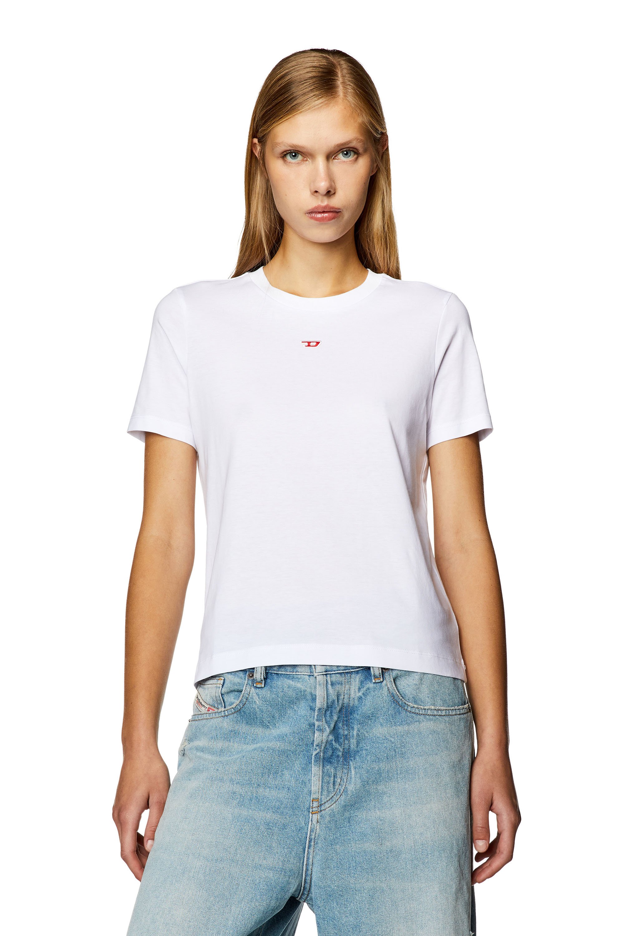 Diesel - T-REG-D, Woman's T-shirt with mini logo patch in White - 1