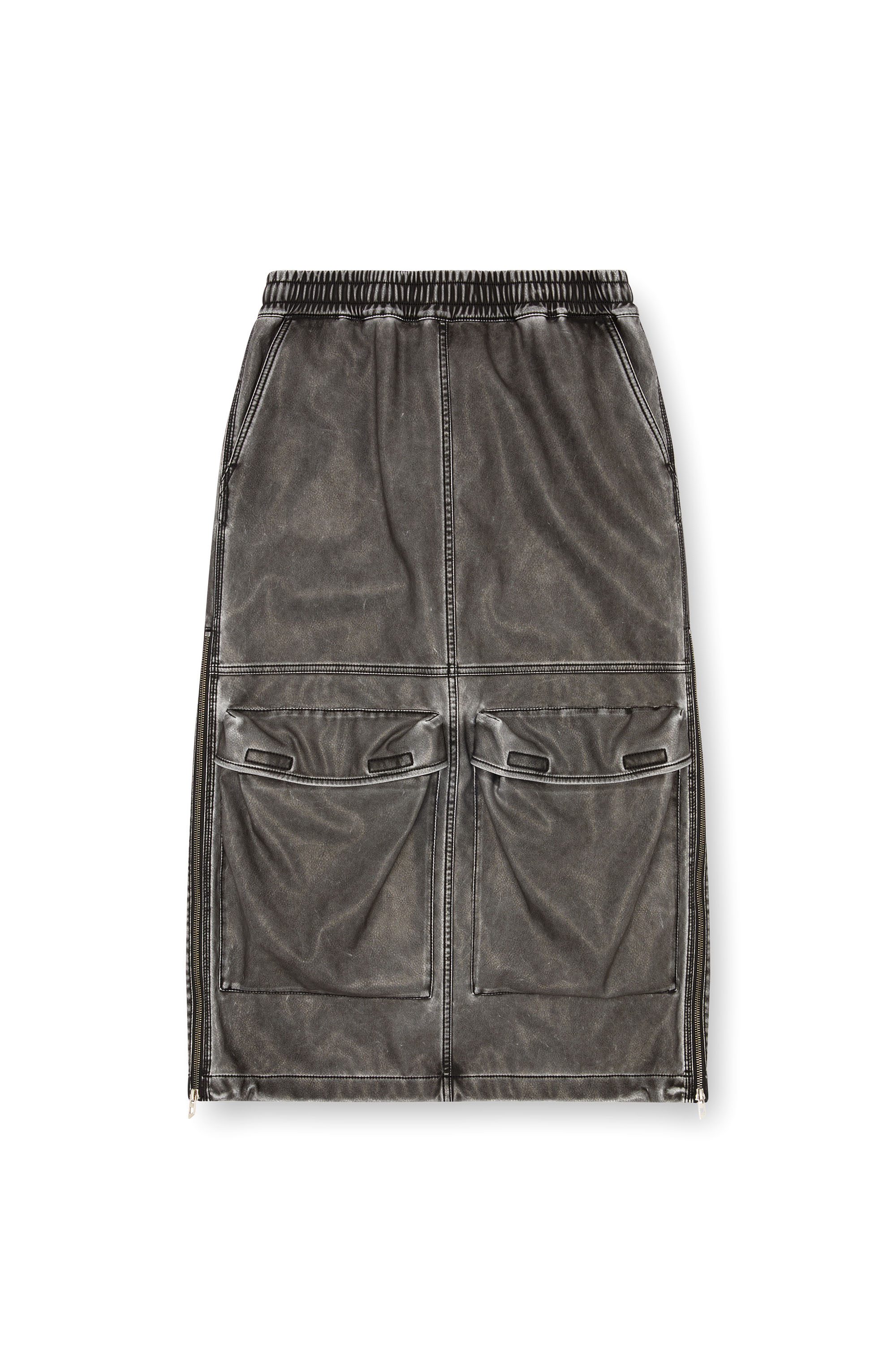 Diesel - O-DYSSEY-P1, Woman's Long skirt in washed tech fabric in Dark grey - 3