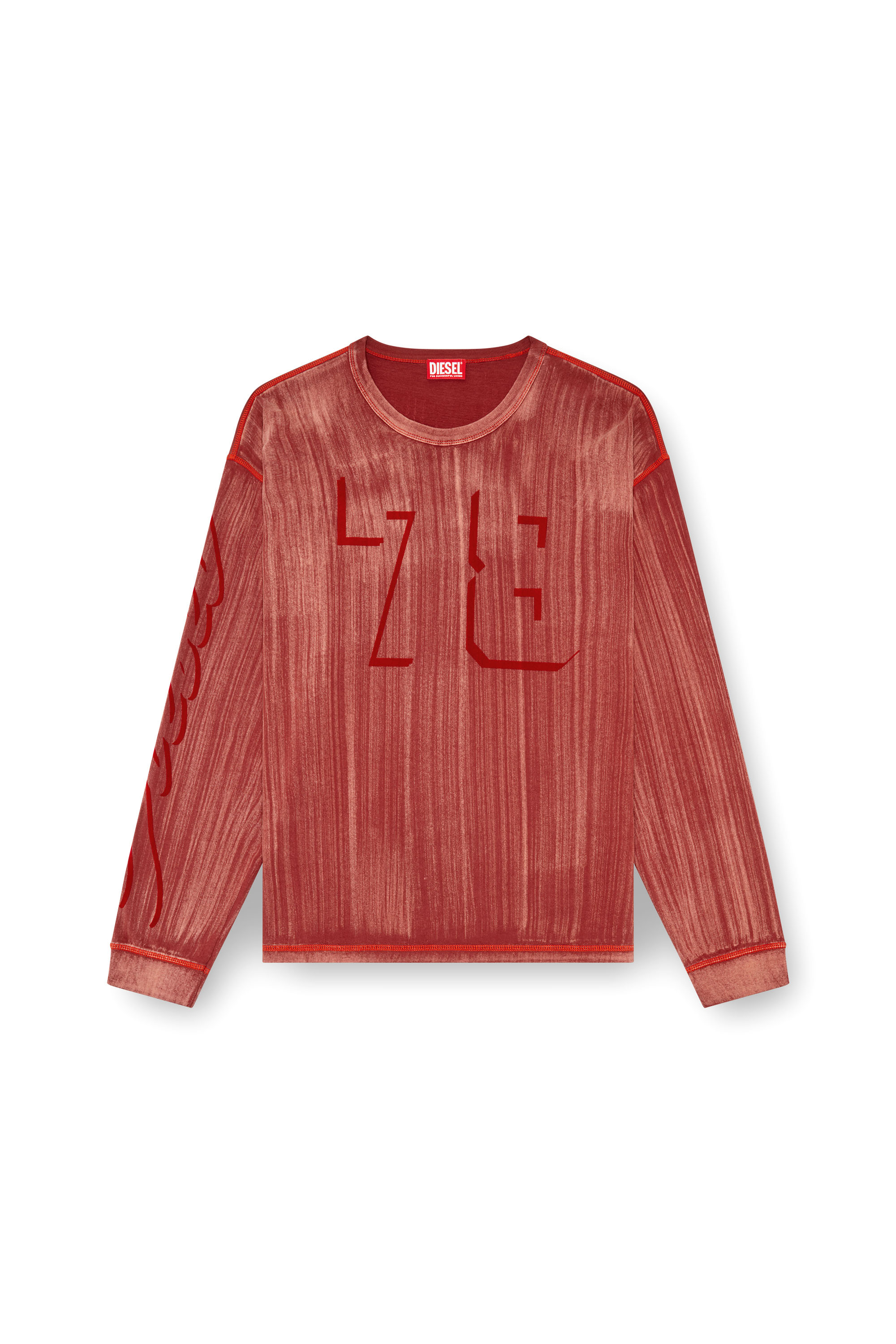 Diesel - T-BOXT-LS-Q2, Man's Long-sleeve T-shirt with brushstroke fading in Red - 4