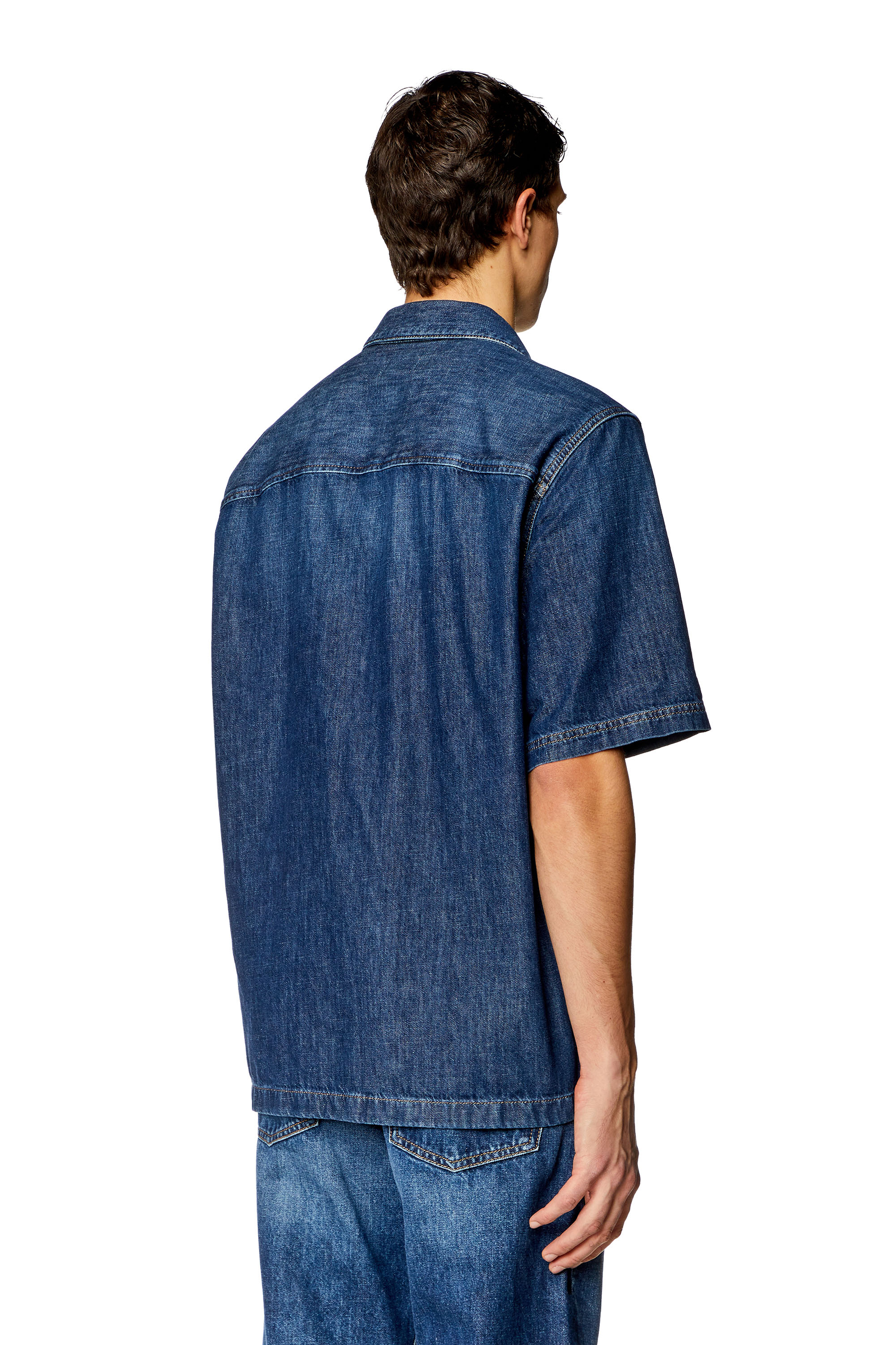 Diesel - D-PAROSHORT, Man's Bowling shirt in denim in Dark Blue - 2