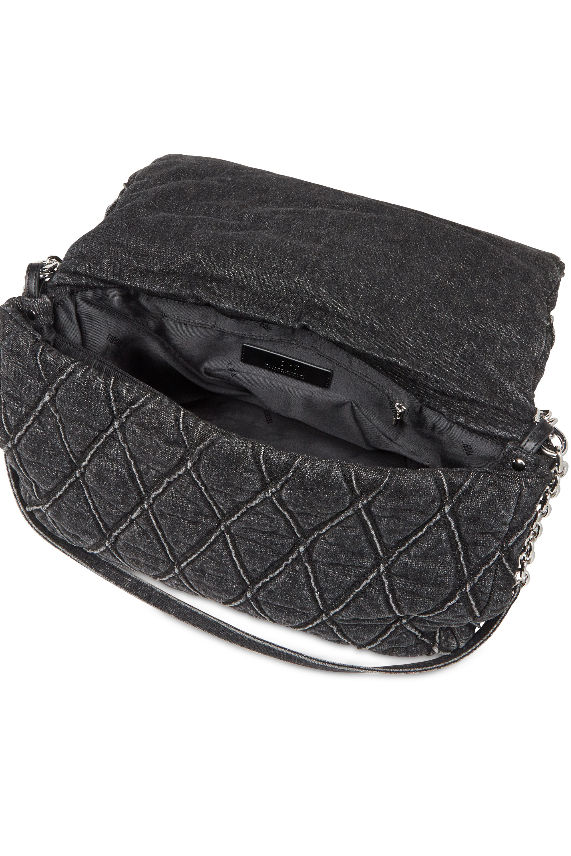 Diesel - CHARM-D SHOULDER L, Charm-D L-Bolso de hombro grande de denim acolchado Mujer in Negro - 4