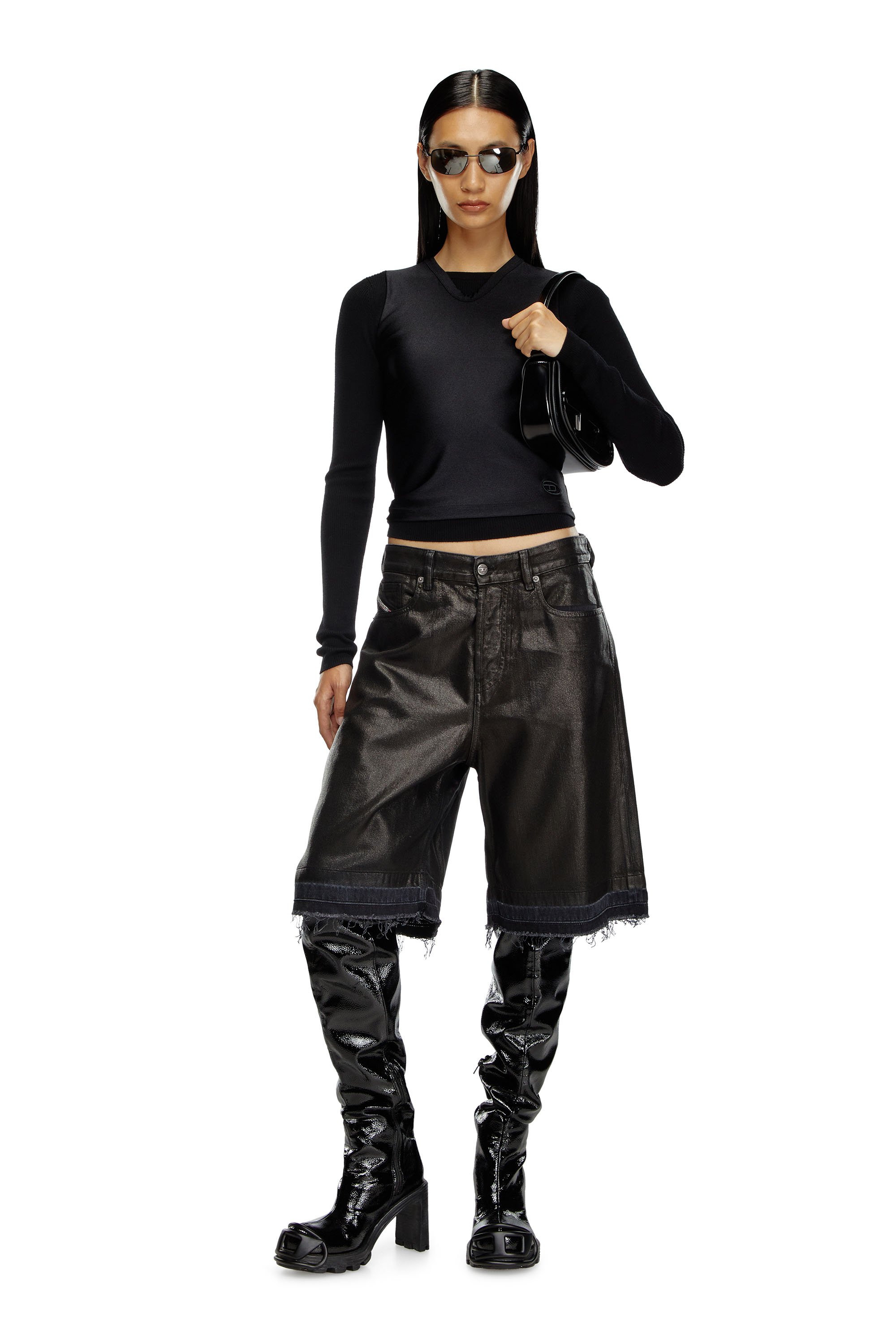 Diesel - DE-SIRE-SHORT, Woman's Shorts in coated tailoring denim in Black - 3