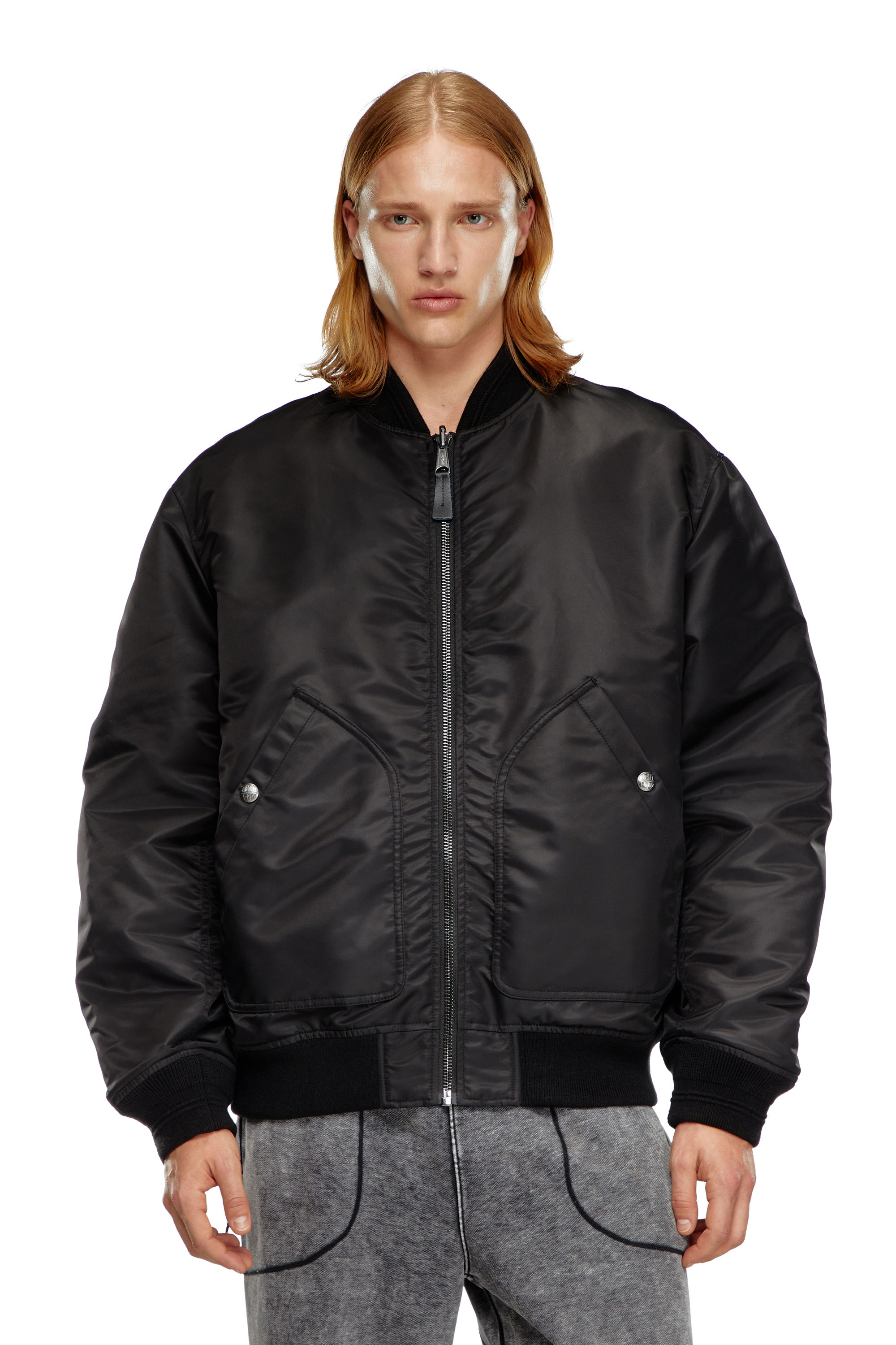 Diesel - J-HELD, Man's Bomber in padded nylon with Oval D in Black - 5