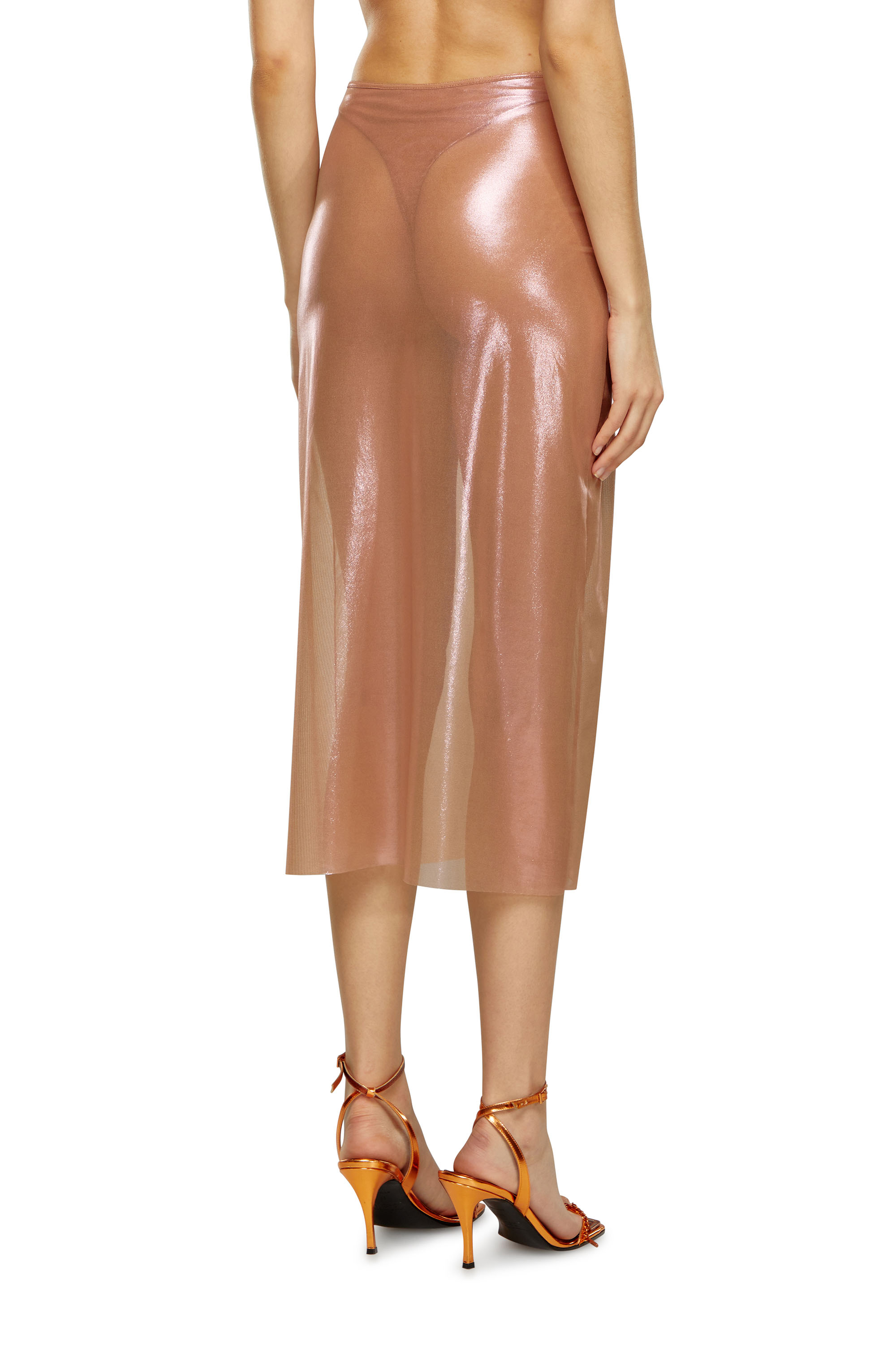 Diesel - O-MONI, Woman's Sheer midi skirt in shiny coated tulle in Face Powder - 3