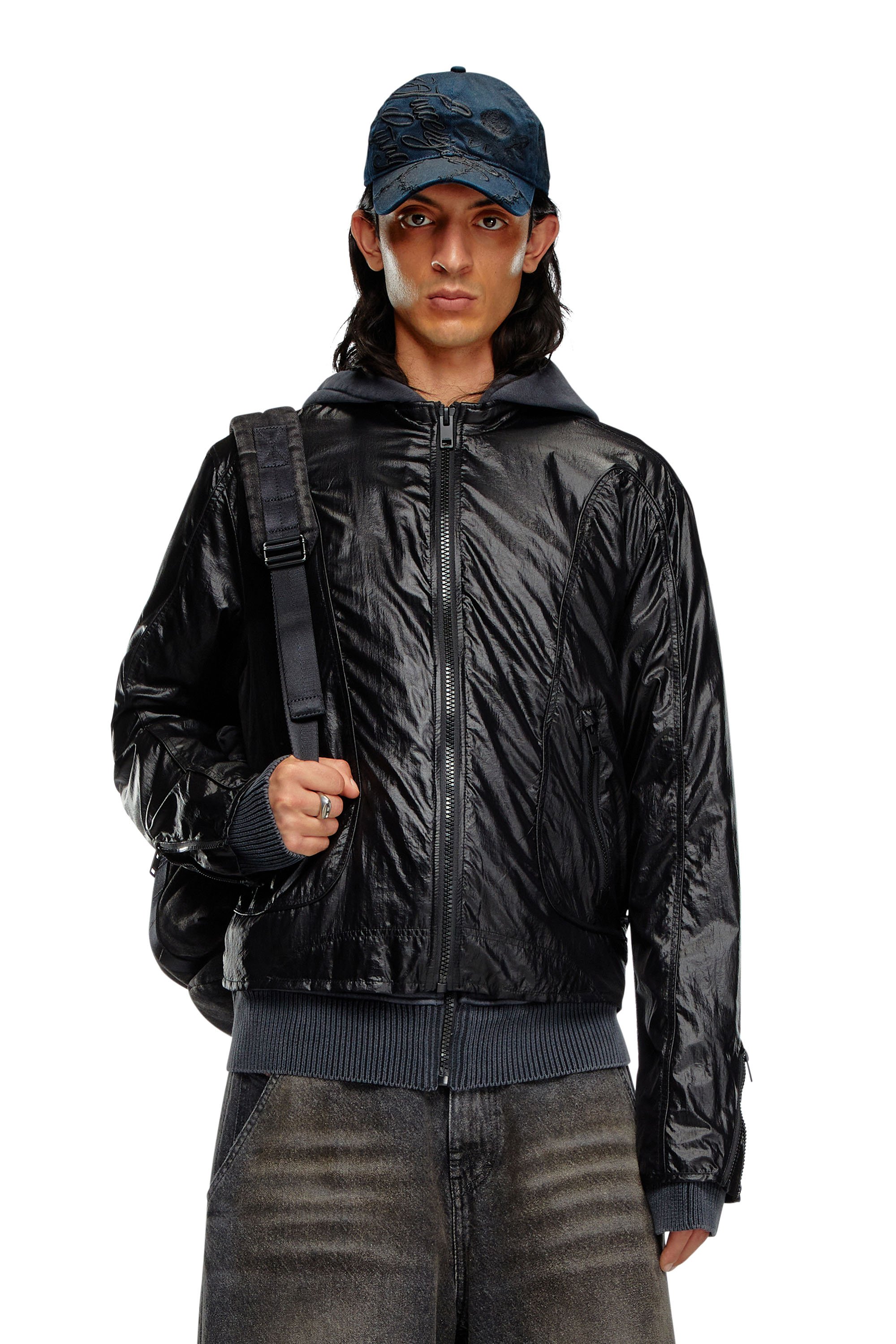 Diesel - J-CLAYS, Chaqueta biker de ripstop brillante Hombre in Negro - 1