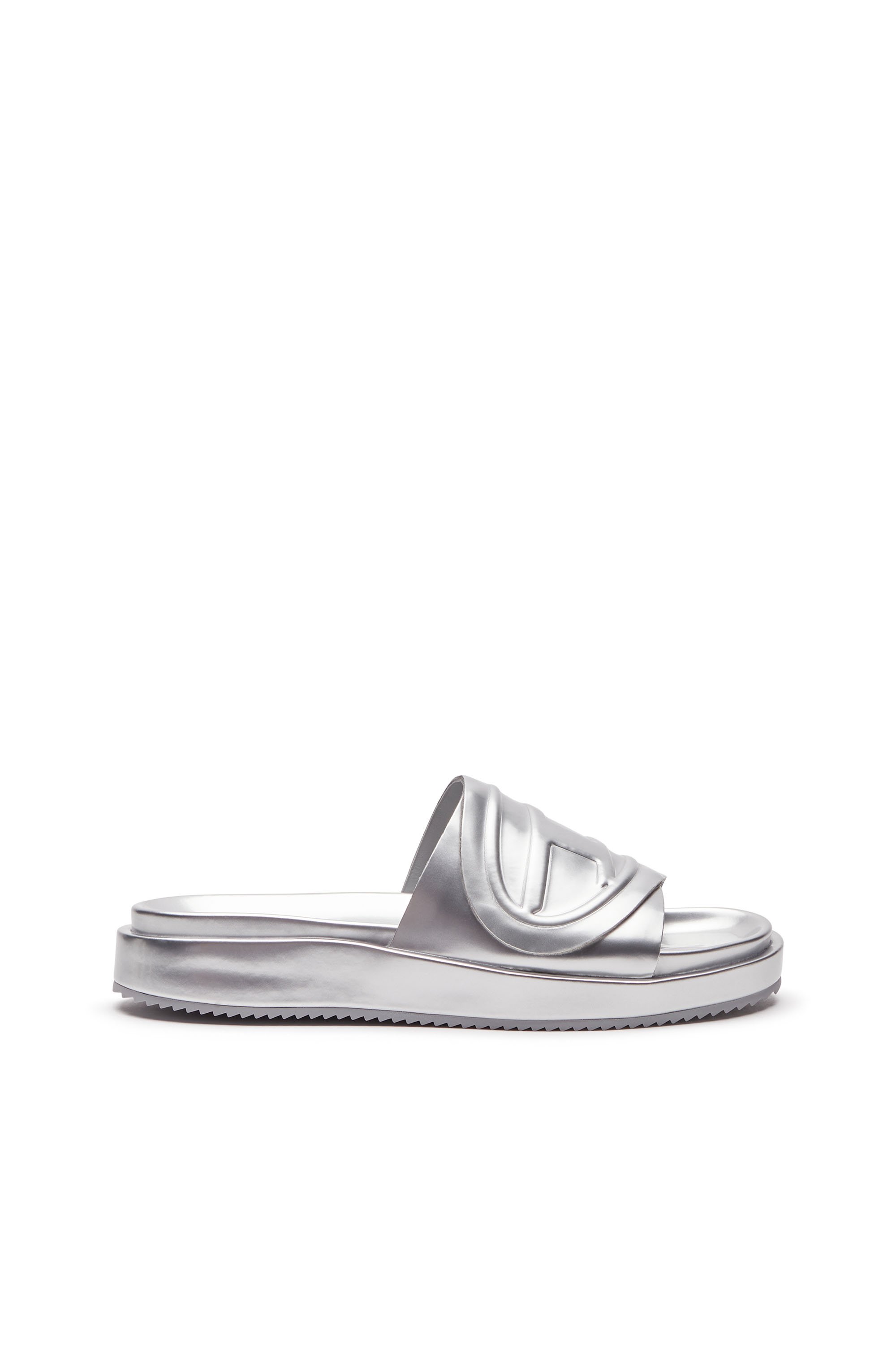 Diesel - SA-SLIDE D OVAL W, Sa-Slide D-Chanclas metálicas con correa Oval D Mujer in Plateado - 1