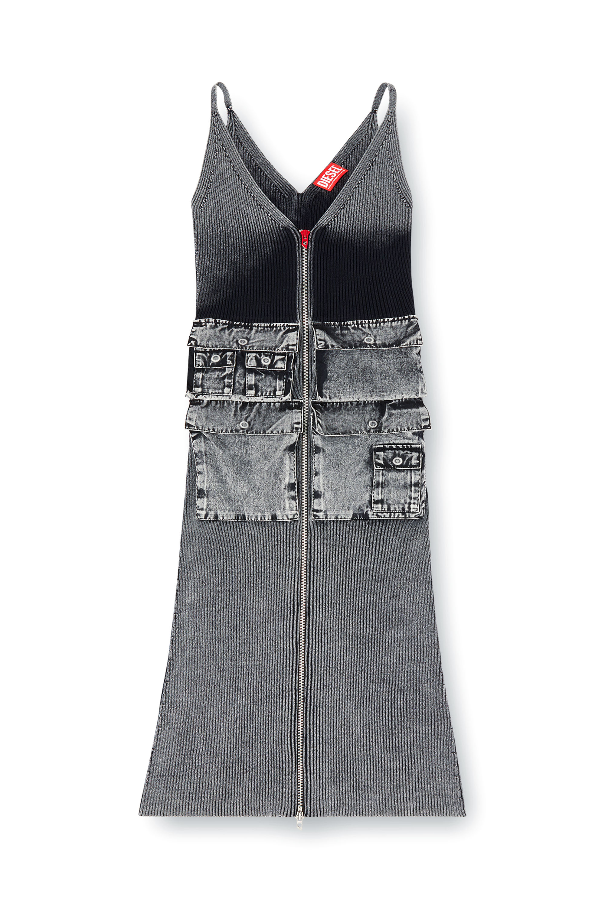 Diesel - M-MELTI, Vestido midi tejido con bolsillos cargo de denim Mujer in Gris - 5