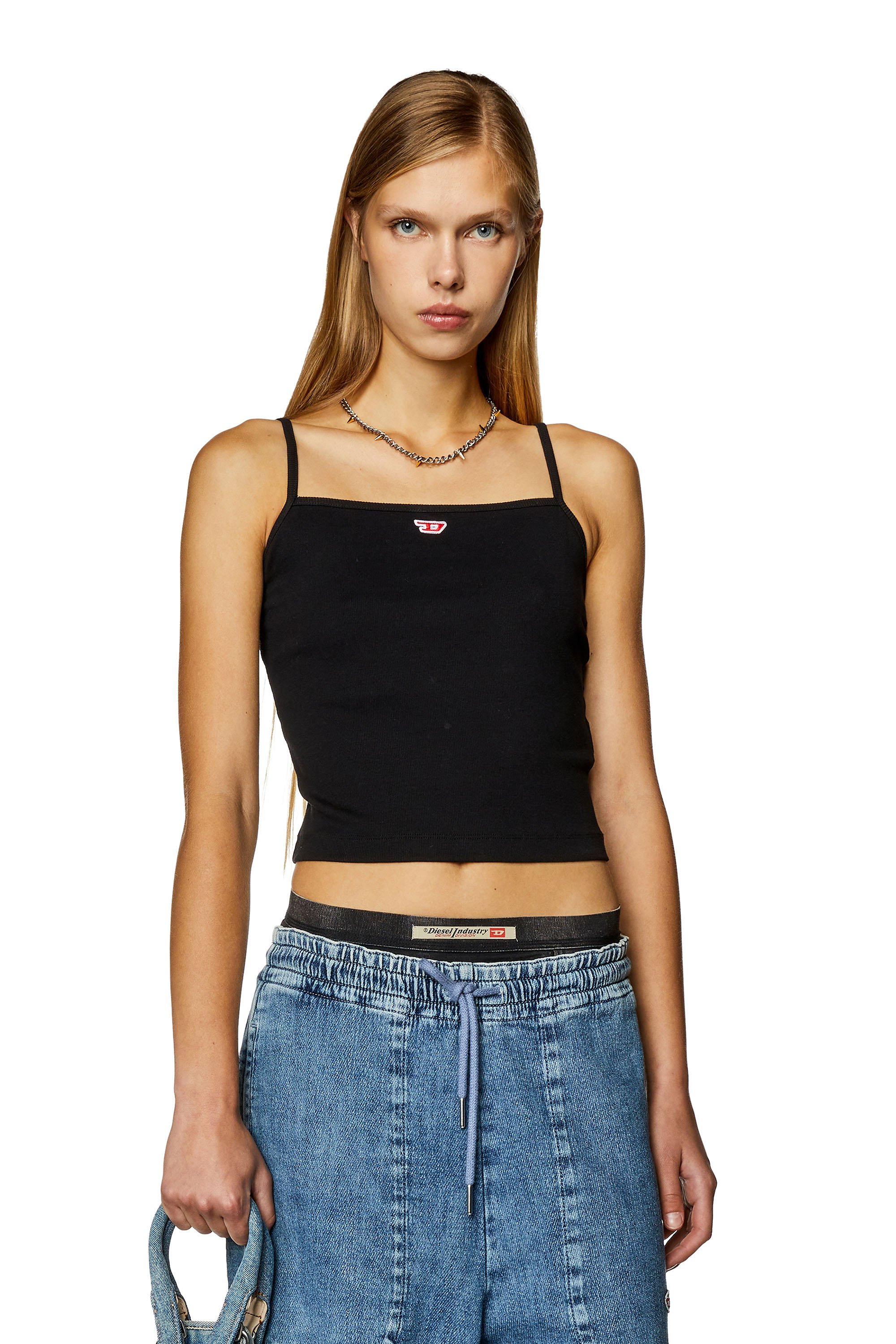 Diesel - T-HOP-D, Top con tiras con parche D bordado Mujer in Negro - 1