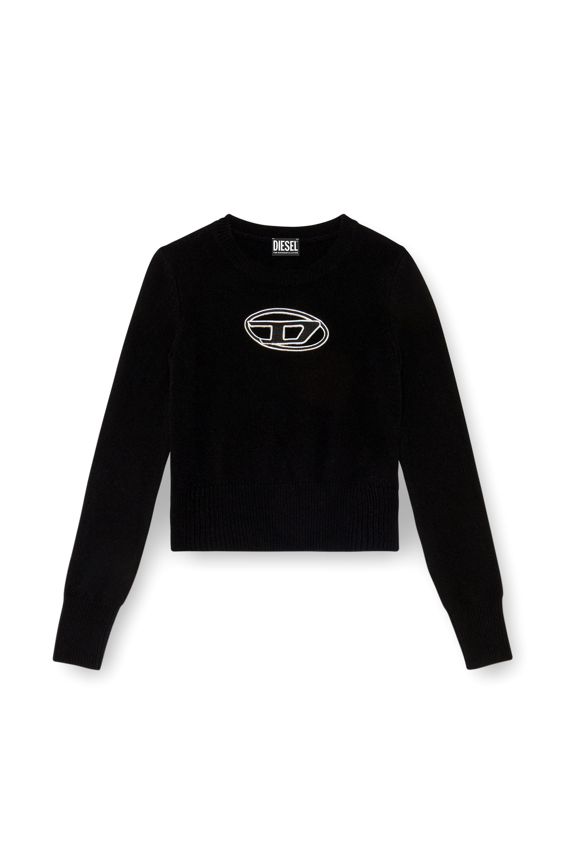 Diesel - M-AREESA, Woman's Jumper with embroidered cut-out logo in Black - 5