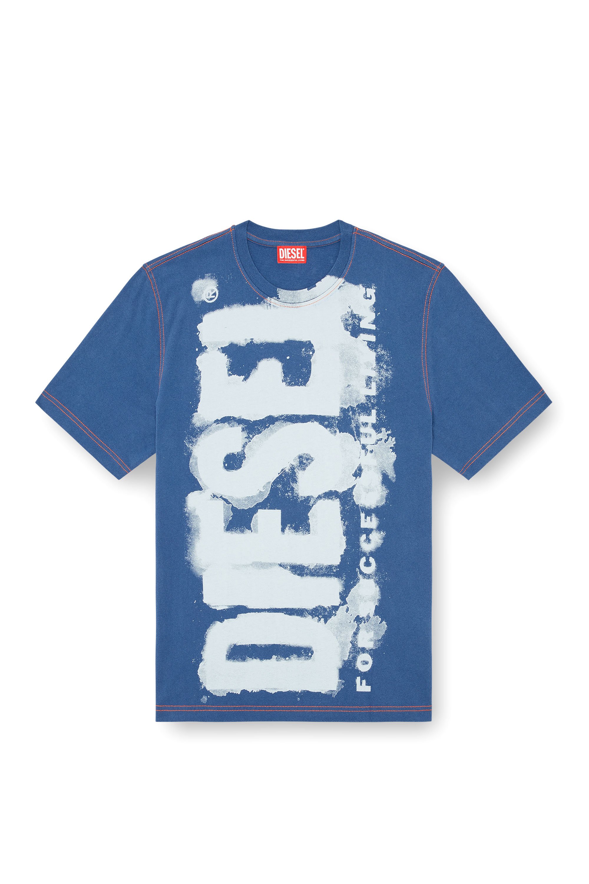 Diesel - T-ADJUST-Q4, Man's T-shirt with splotched logo in Azure - 4