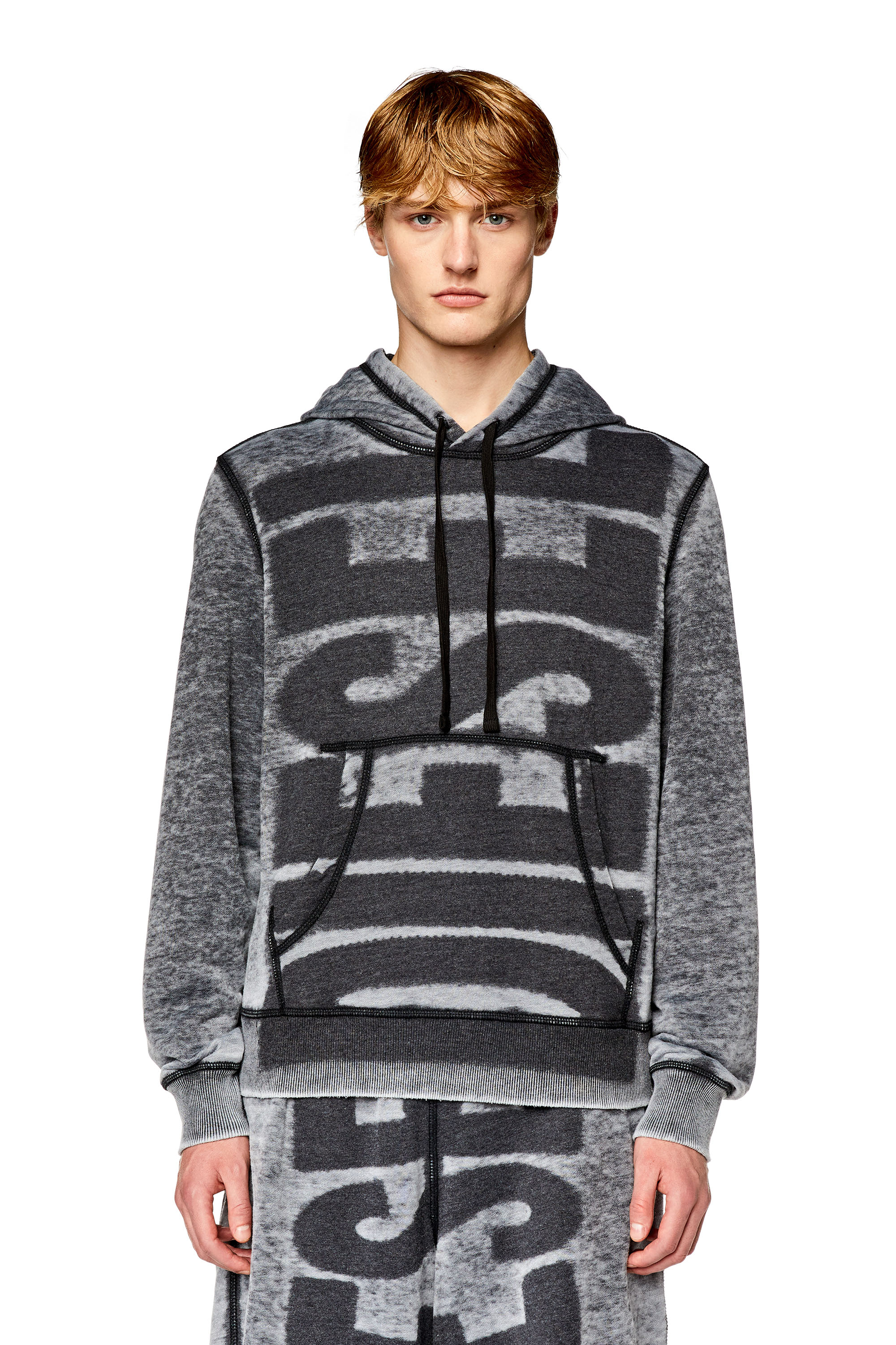 Diesel - S-GINN-HOOD-L1, Man's Hoodie with burn-out logo in Black - 1