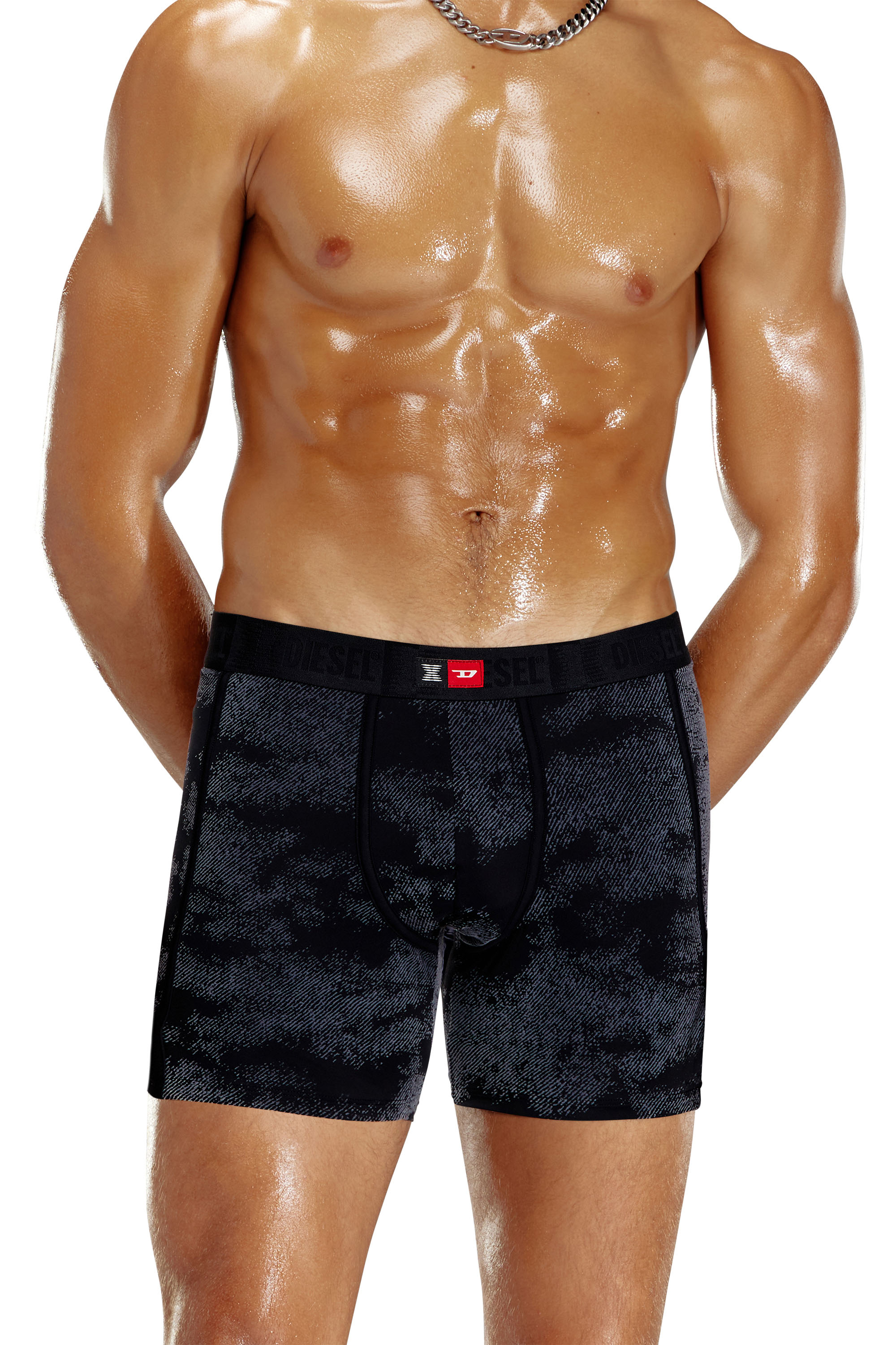 Diesel - FLOCKED-BOXER-BRIEFS, Bóxers ajustados de microfibra en relieve Hombre in Negro - 2