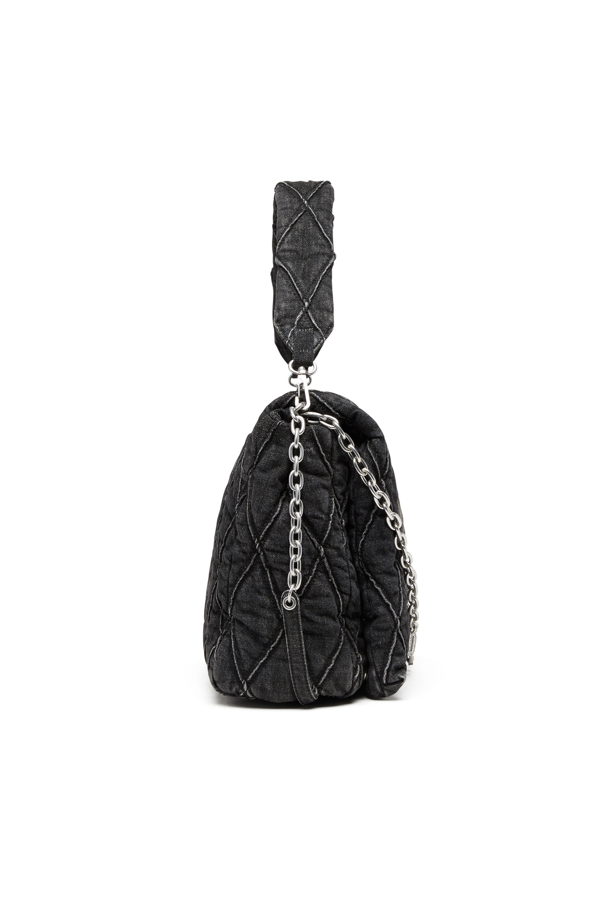 Diesel - CHARM-D SHOULDER L, Woman's Charm-D L-Large shoulder bag in quilted denim in Black - 3