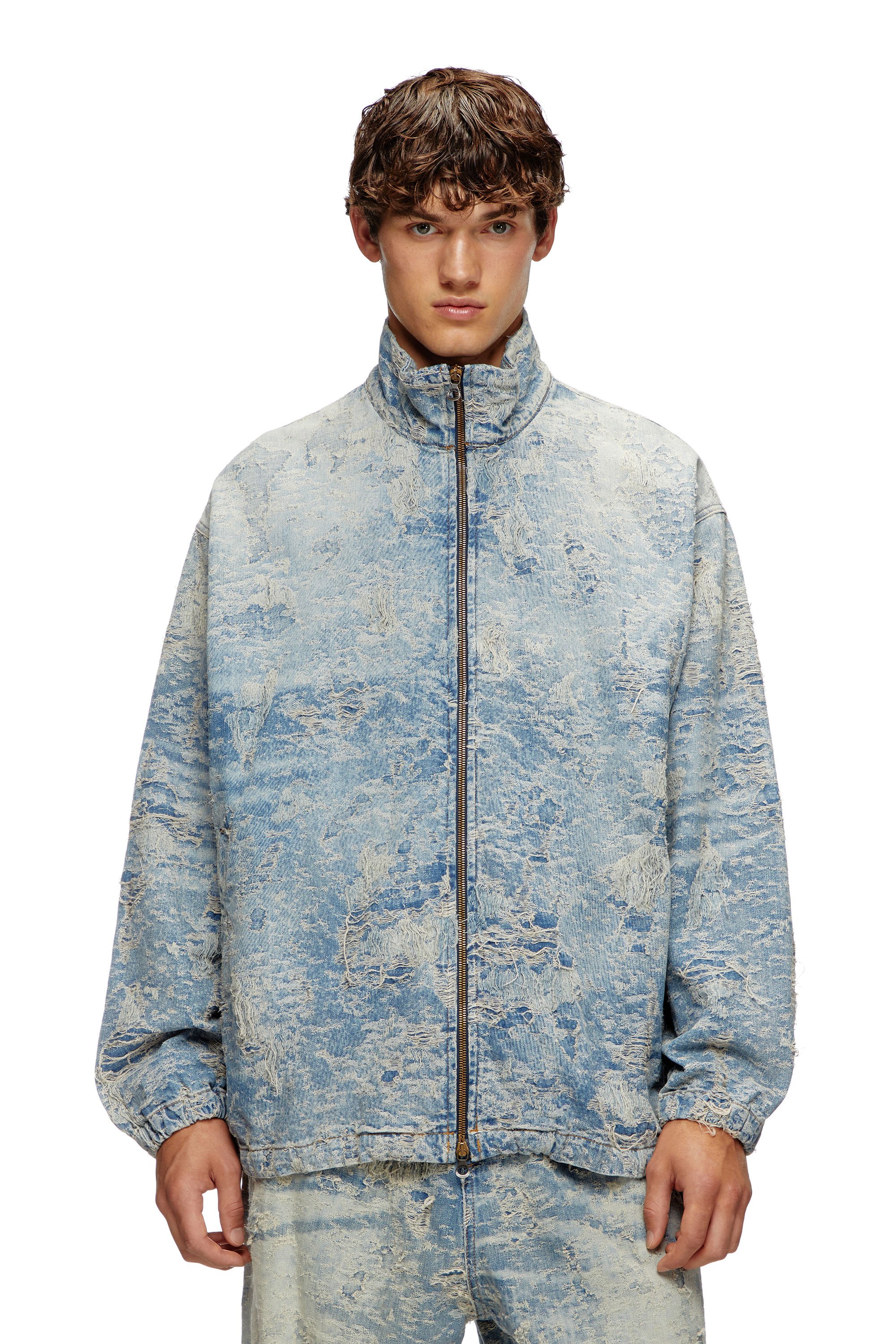 Diesel - D-KRAP-FSF, Chaqueta con cremallera de denim en jacquard con efecto de suciedad Unisex in Azul marino - 1