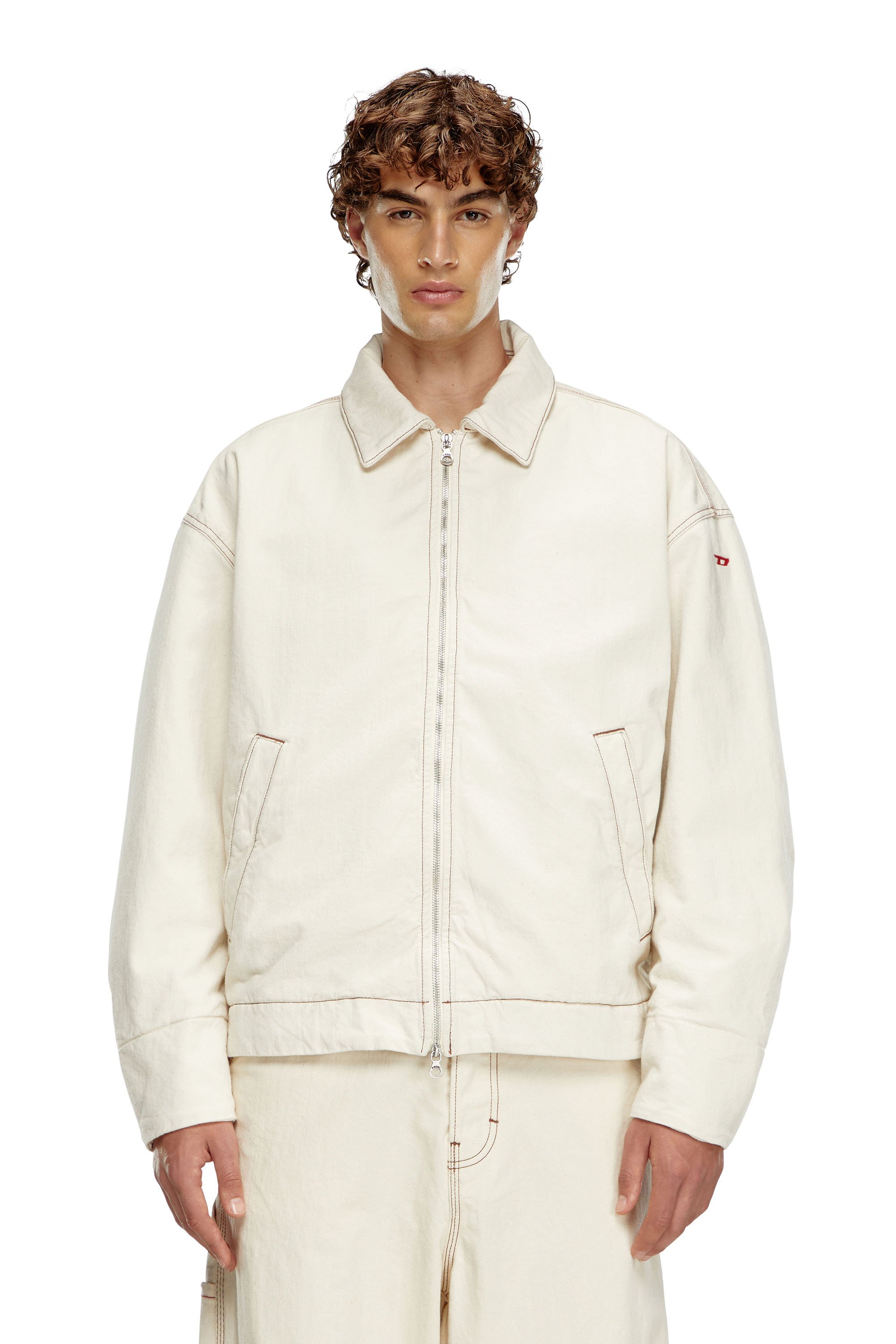 Diesel - D-STACK, Man's Padded jacket in clean-wash denim in White - 1