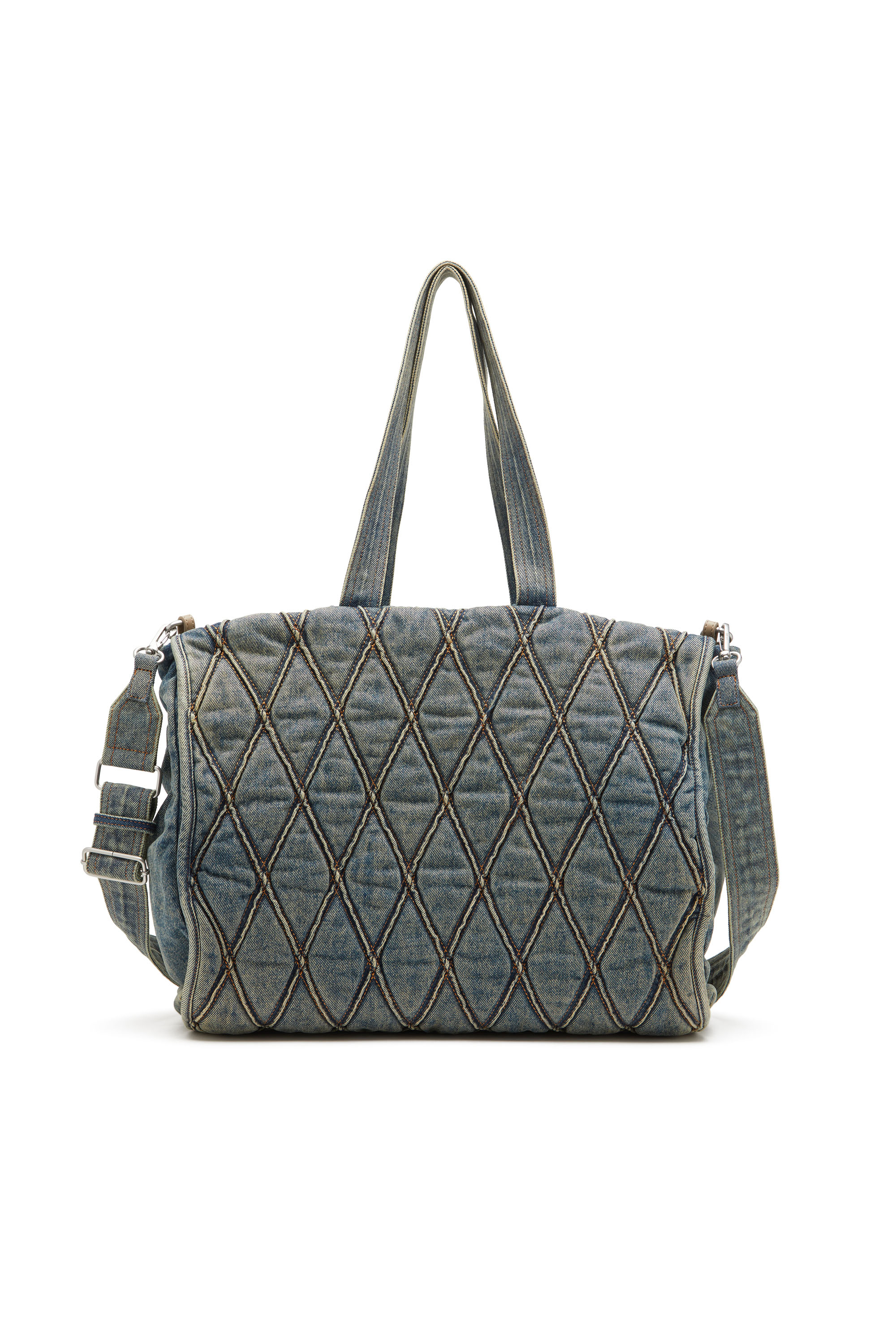 Diesel - CHARM-D SHOPPER, Charm-D-Bolso tote de denim acolchado con motivo Argyle Mujer in Azul marino - 2