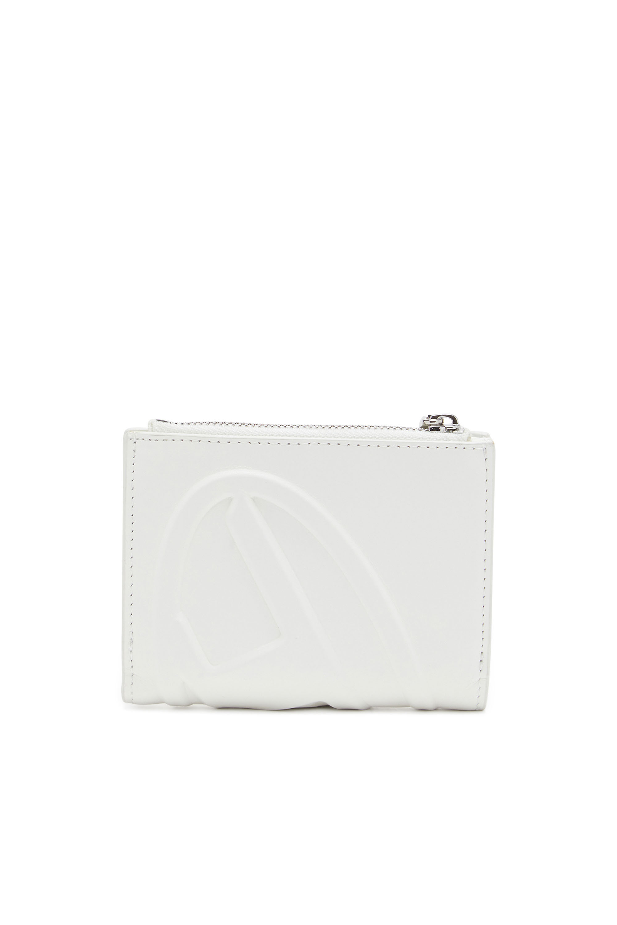 Diesel - 1DR-FOLD BI-FOLD ZIP II, Woman's Small leather wallet with embossed logo in White - 2