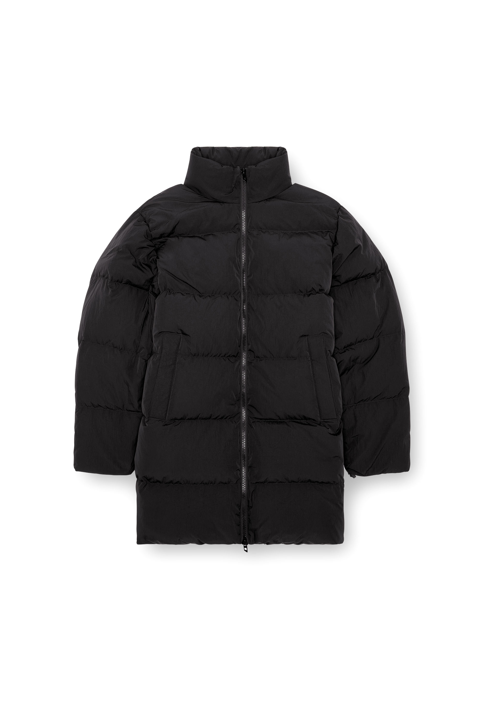 Diesel - W-RAVEEL-LONG, Man's Longline down jacket in crinkled nylon in Black - 4