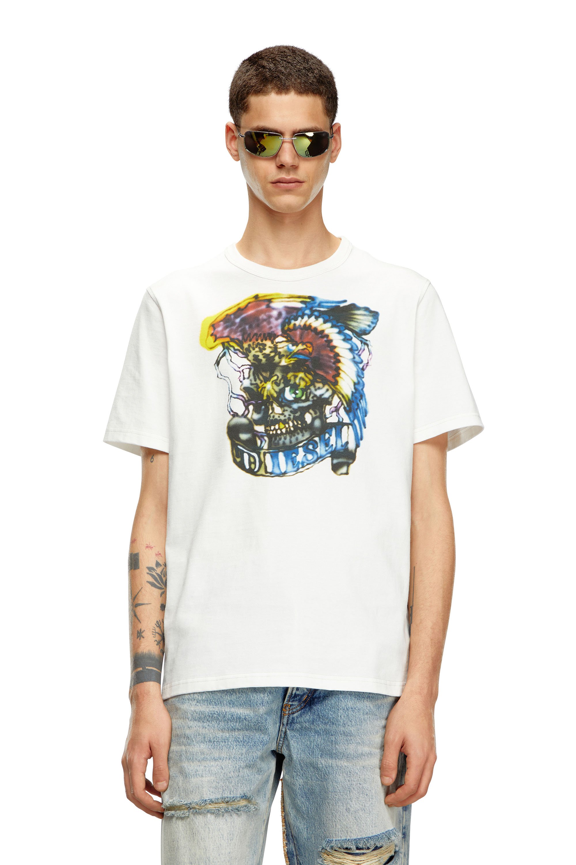 Diesel - T-ADJUST-Q3, Man's T-shirt with tattoo-inspired prints in White - 1