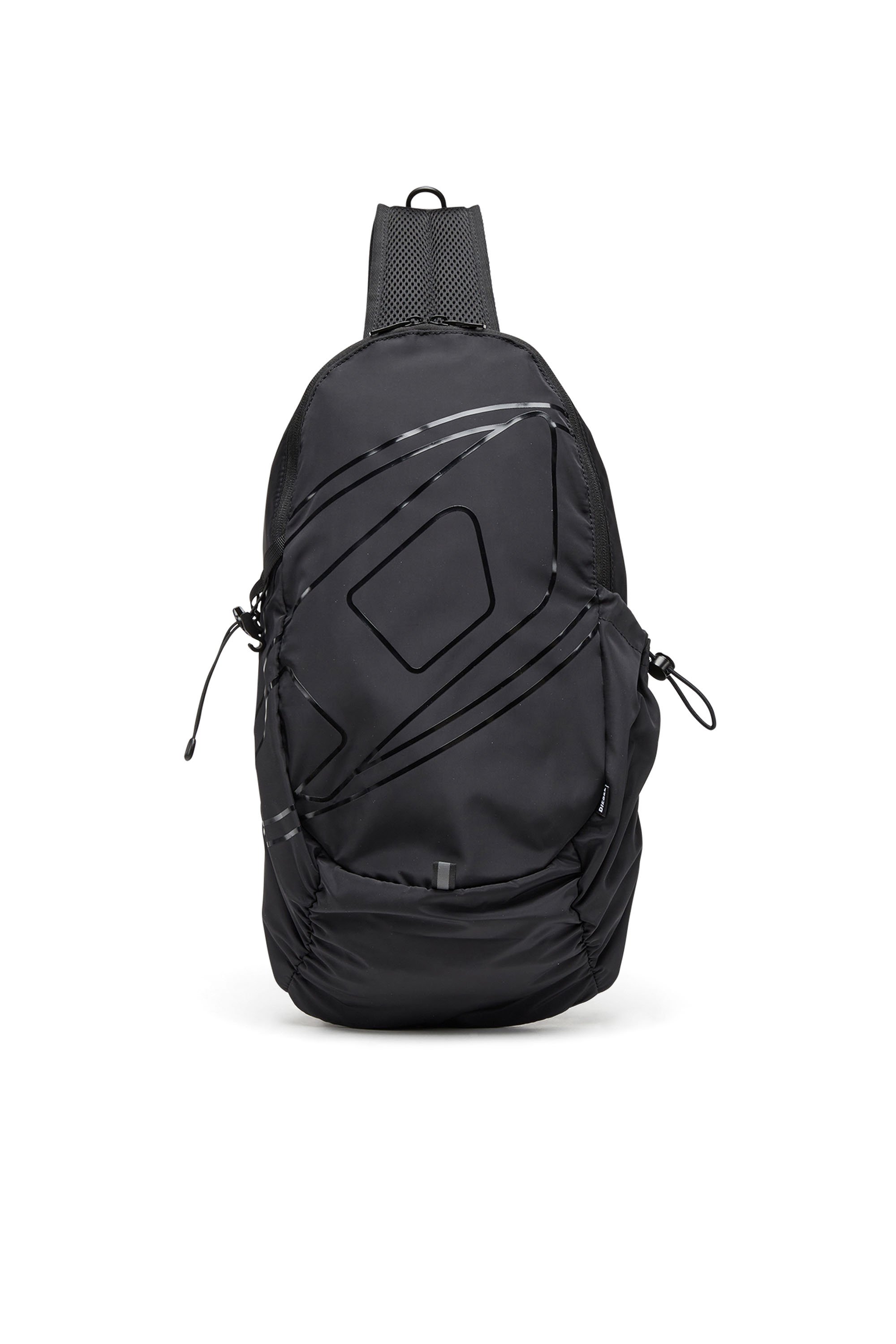 Diesel - DRAPE SLING BAG, Man's Drape-Nylon sling backpack with tonal logo in Black - 1