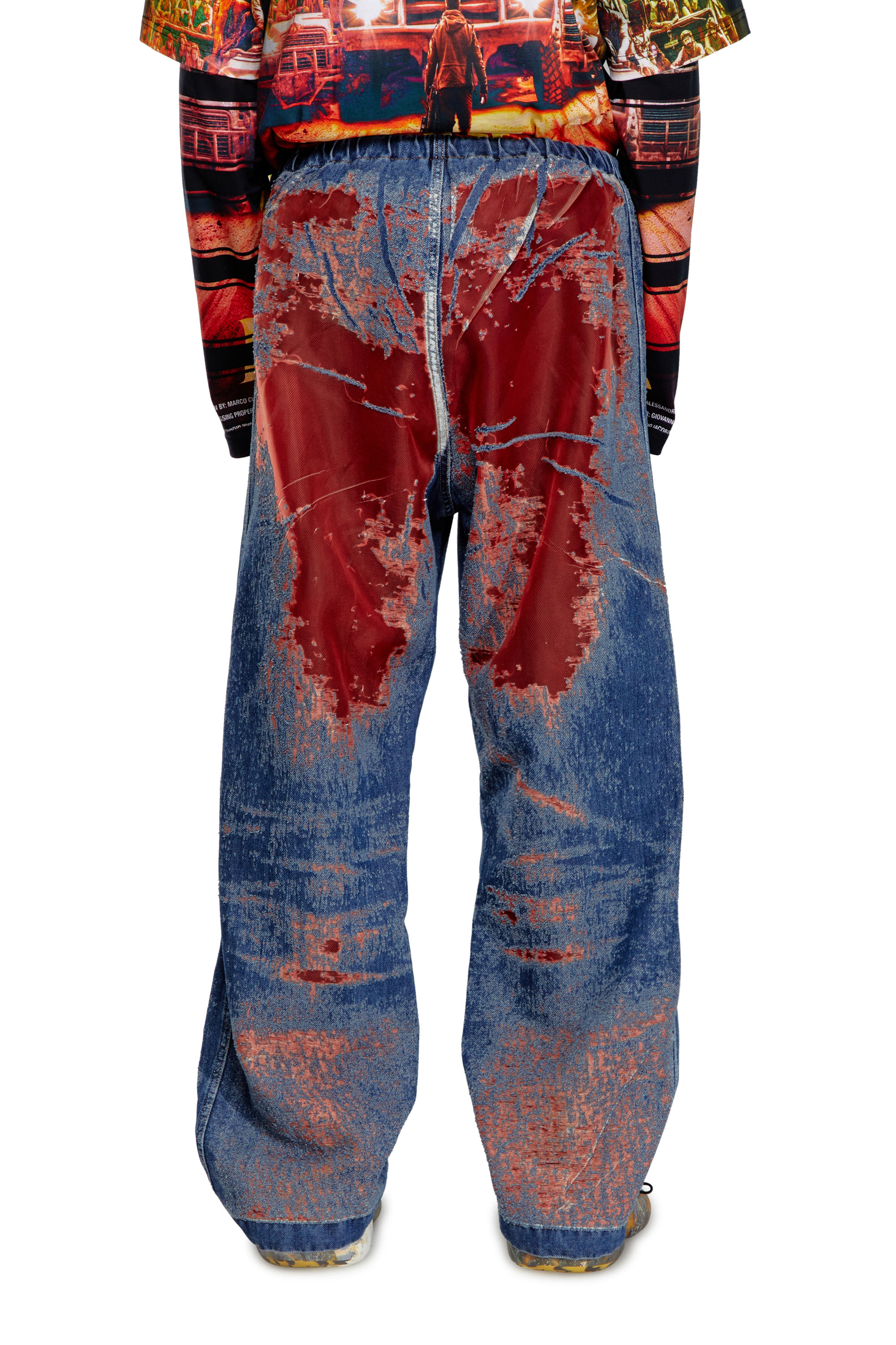 Diesel - Man's Relaxed Jeans D-Martial 068MI, Blue/Red - 4