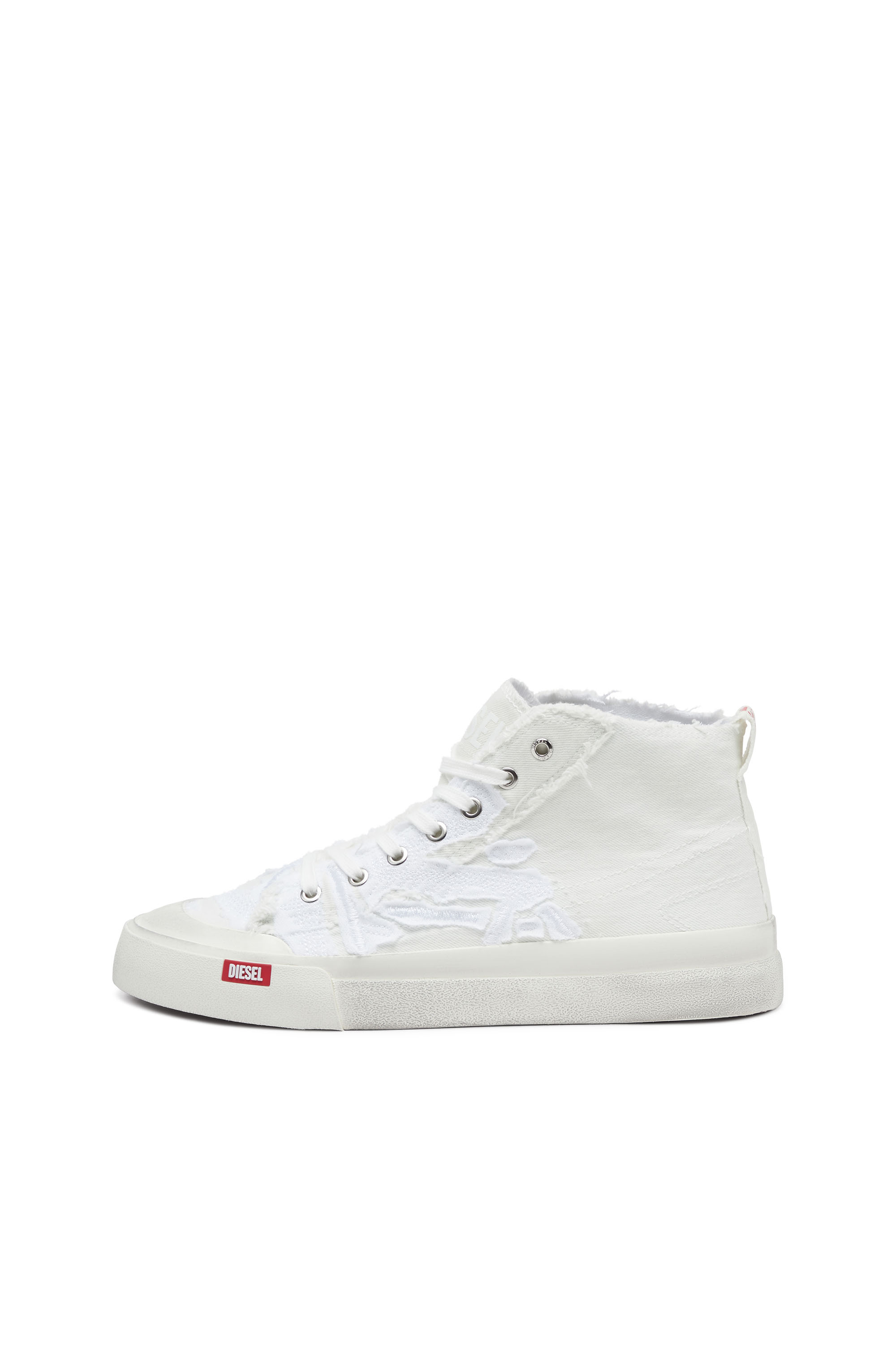 Diesel - S-ATHOS MID, Man's S-Athos Mid-Destroyed gauze and denim high-top sneakers in White - 7