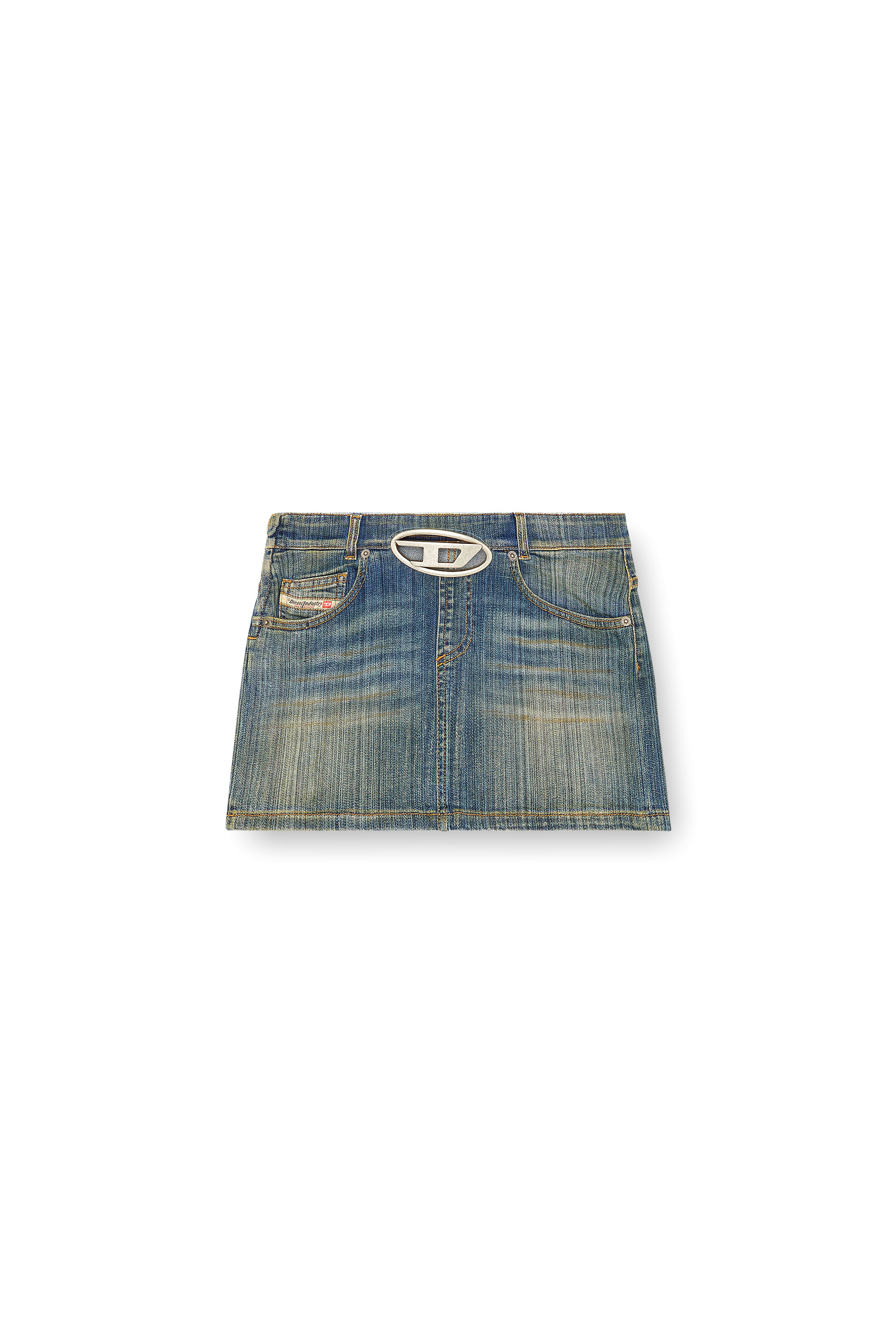 Diesel - DE-RON-S2, Woman's Mini skirt in streaky heritage denim in Medium blue - 3