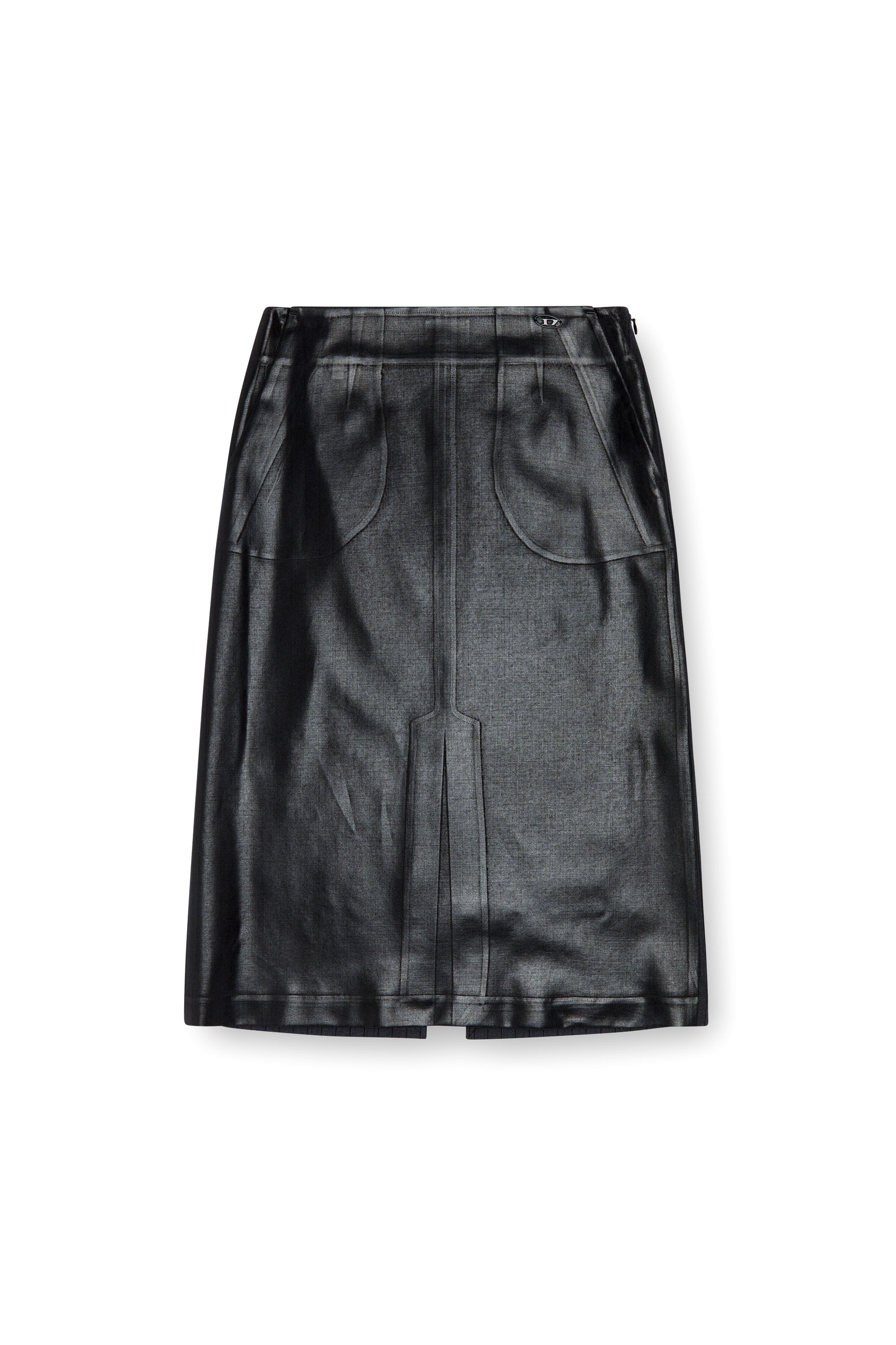 Diesel - O-RION, Woman's Pinstripe skirt with coated front in Black - 3