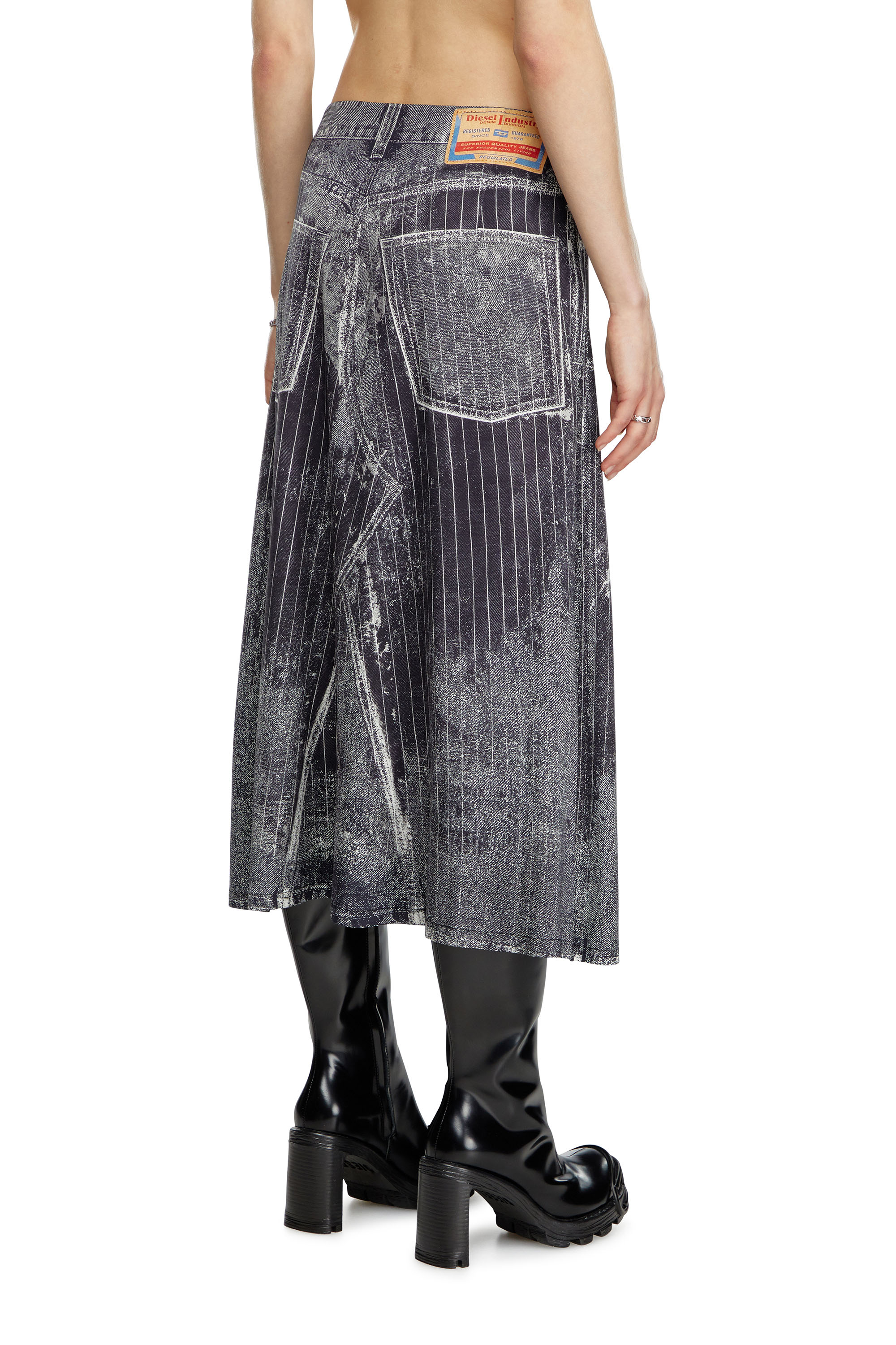 Diesel - O-HANNA, Woman's Satin skirt with print of pinstripe denim in Black - 3