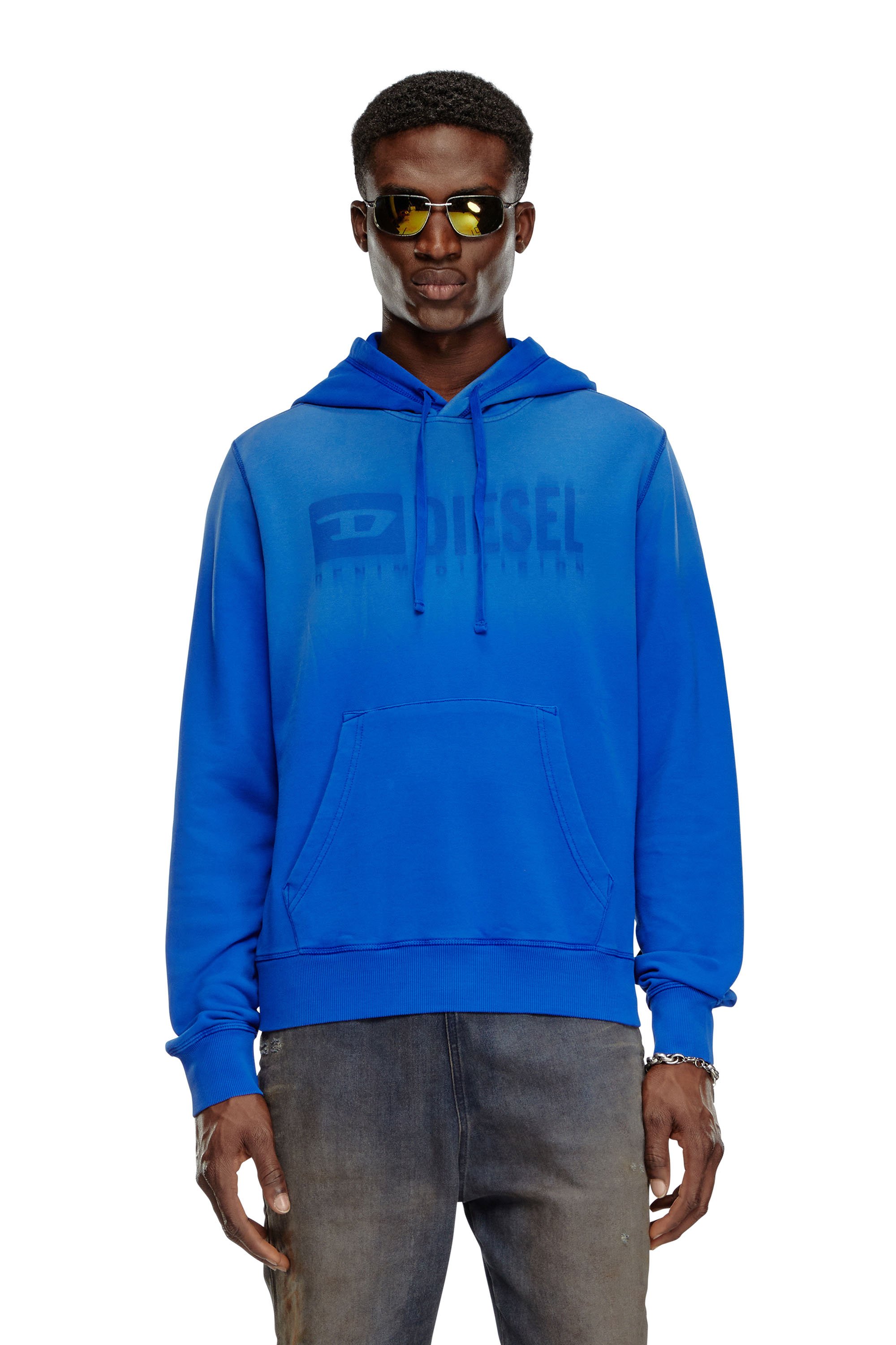 Diesel - S-GINN-HOOD-K44, Sudadera desteñida con capucha con logotipo Denim Division Hombre in Azul marino - 1