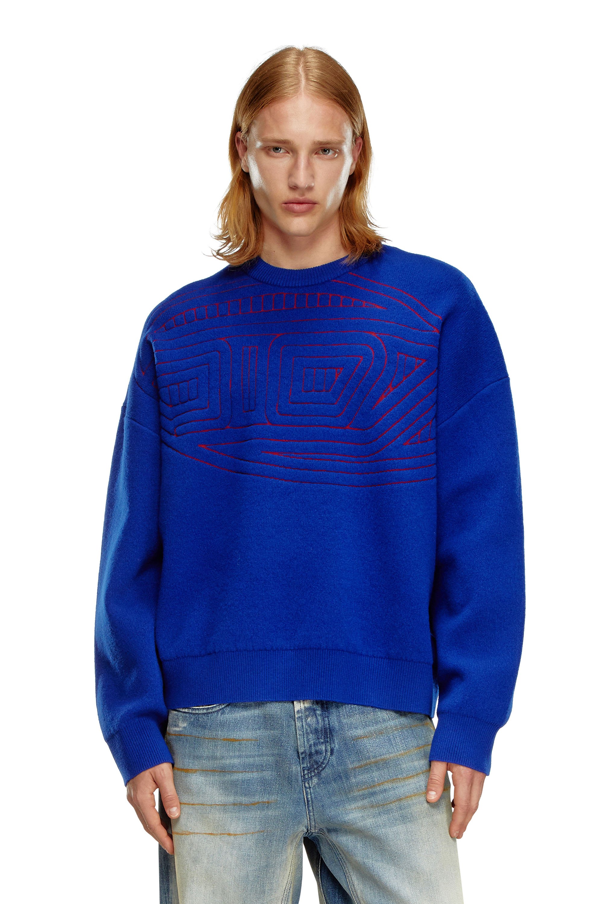 Diesel - K-RATIO, Man's Wool-blend jumper with graphic logo in Blue - 1