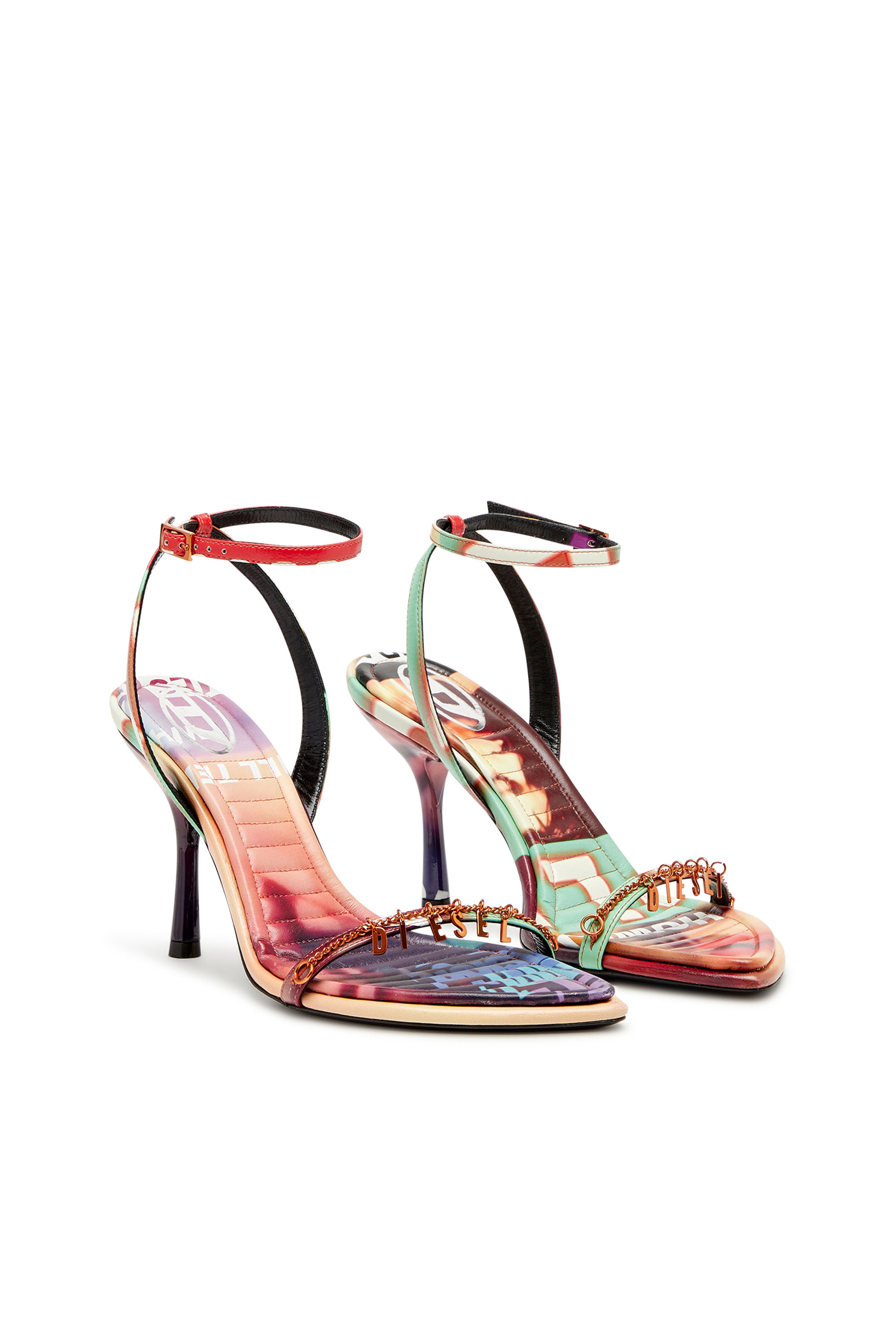 Diesel - D-VINA CHARM SDL, Woman's D-Vina Charm-Strappy sandals in poster-print leather in Multicolor - 2