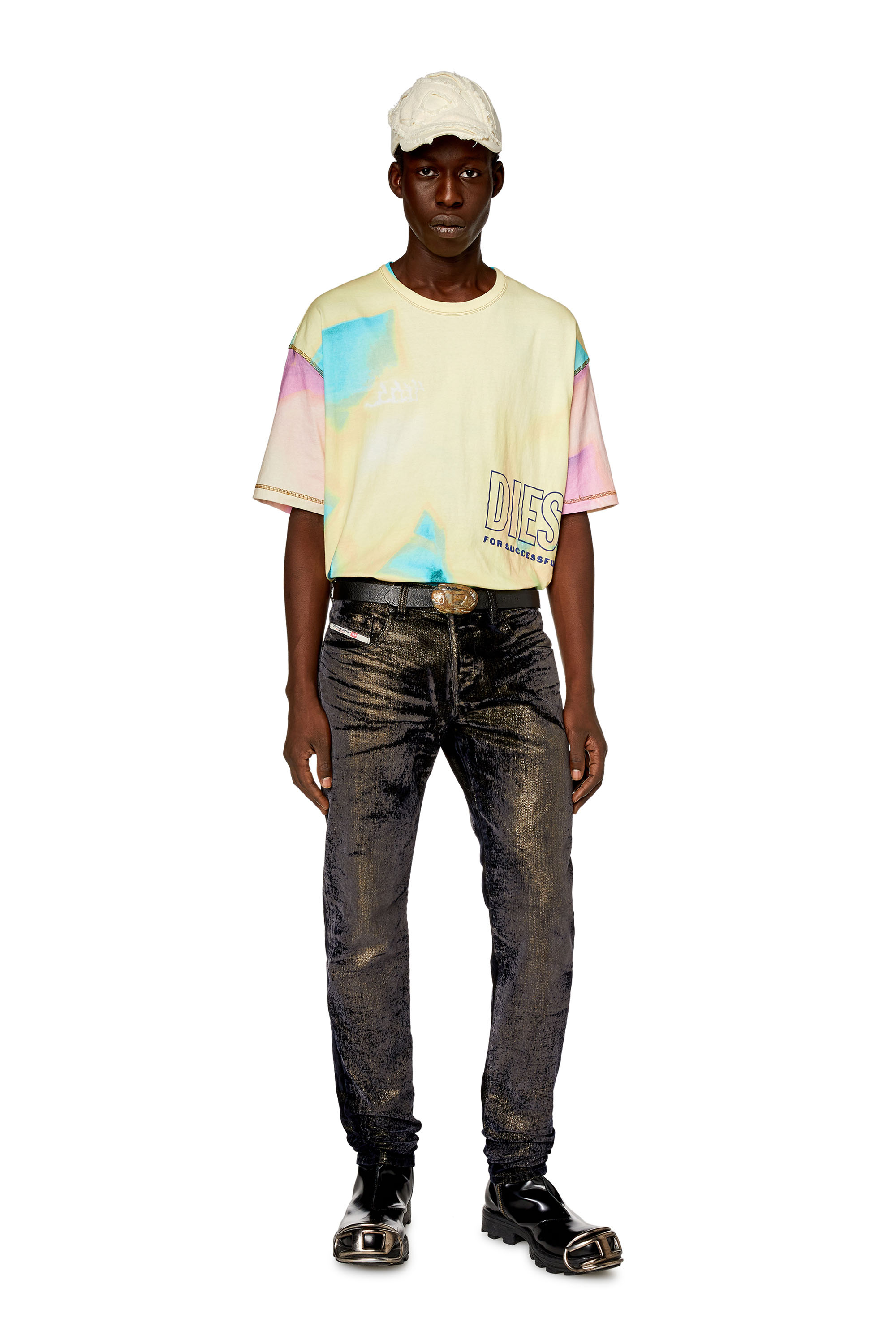 Diesel - T-WASH-COLOR, Man's T-shirt with faded pastel print in Yellow - 3