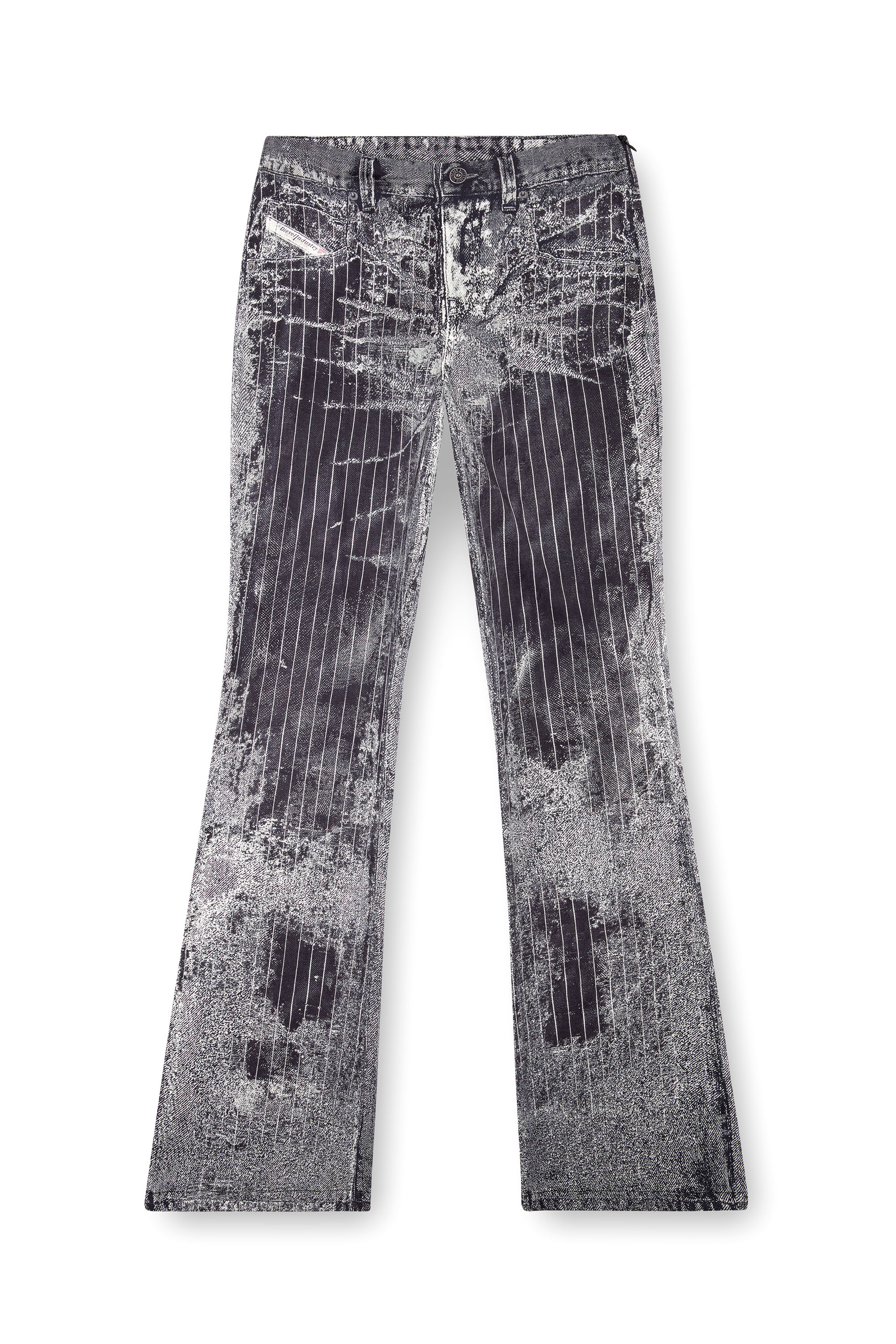 Diesel - P-RETTY, Pantalones bootcut de satén con estampado a rayas finas Mujer in Negro - 5