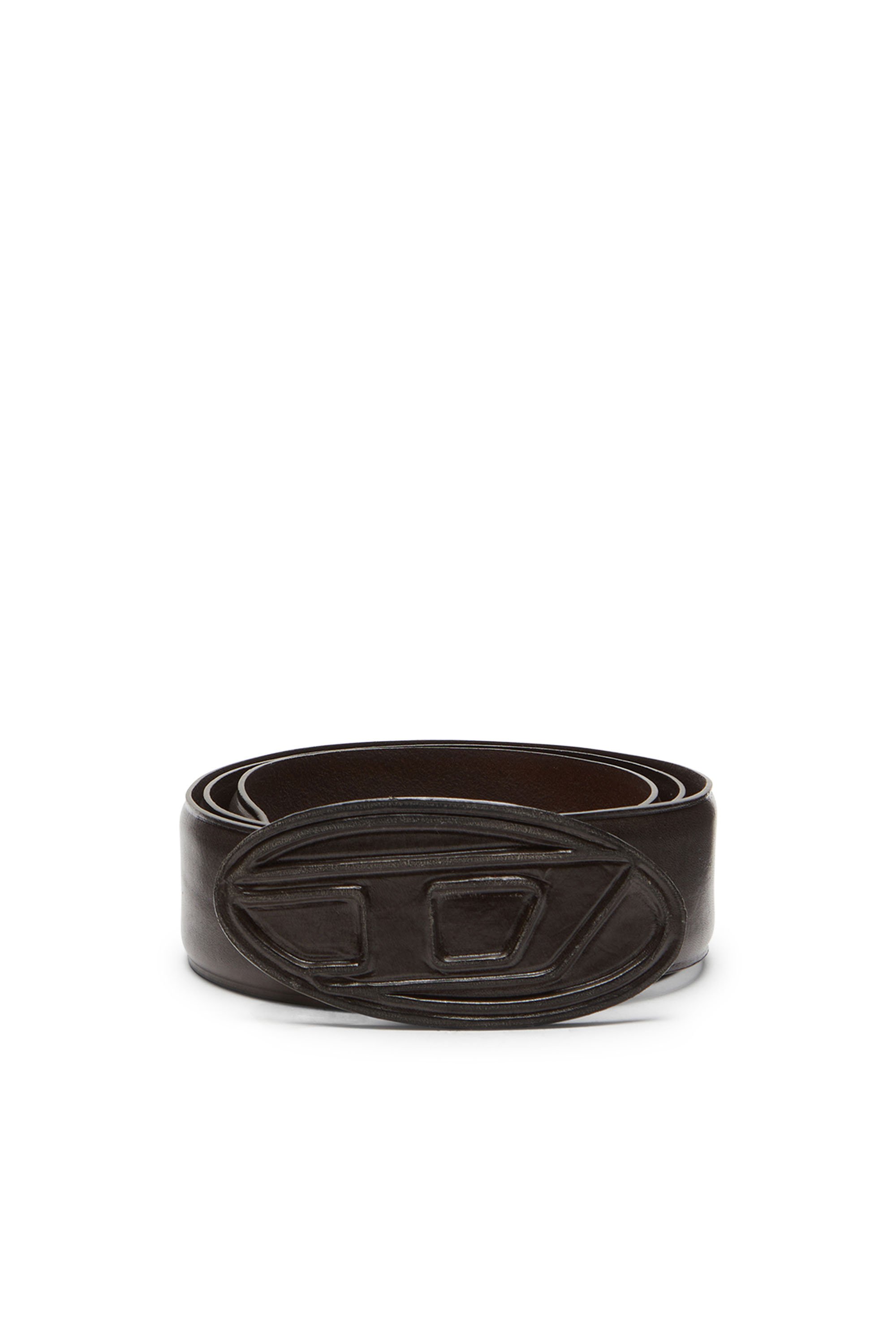 Diesel - B-1DR SCRATCH, Man's Leather belt with leather-covered buckle in Dark Brown - 1