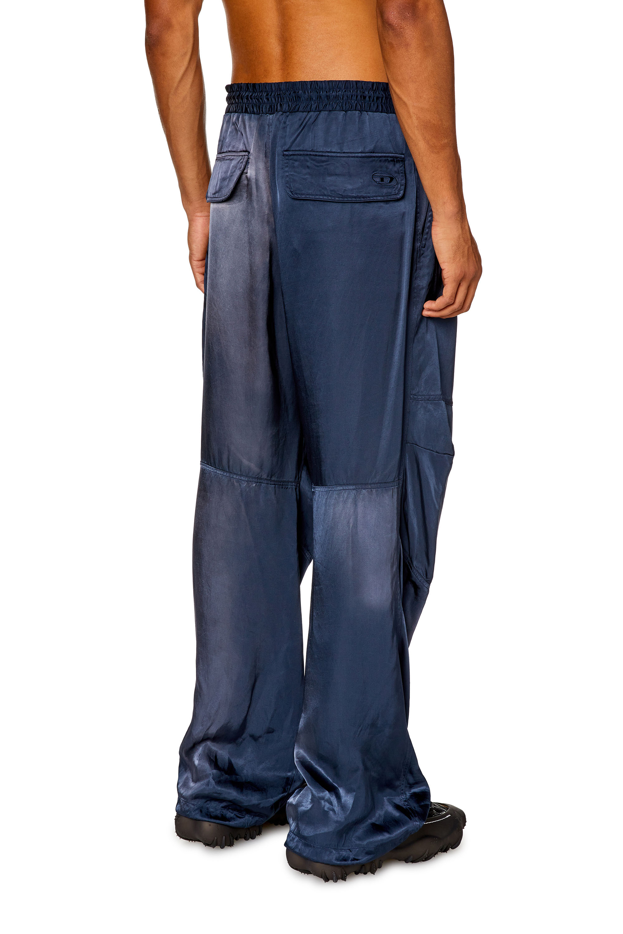 Diesel - P-MARTY, Man's Oversized satin cargo pants in Blue - 2