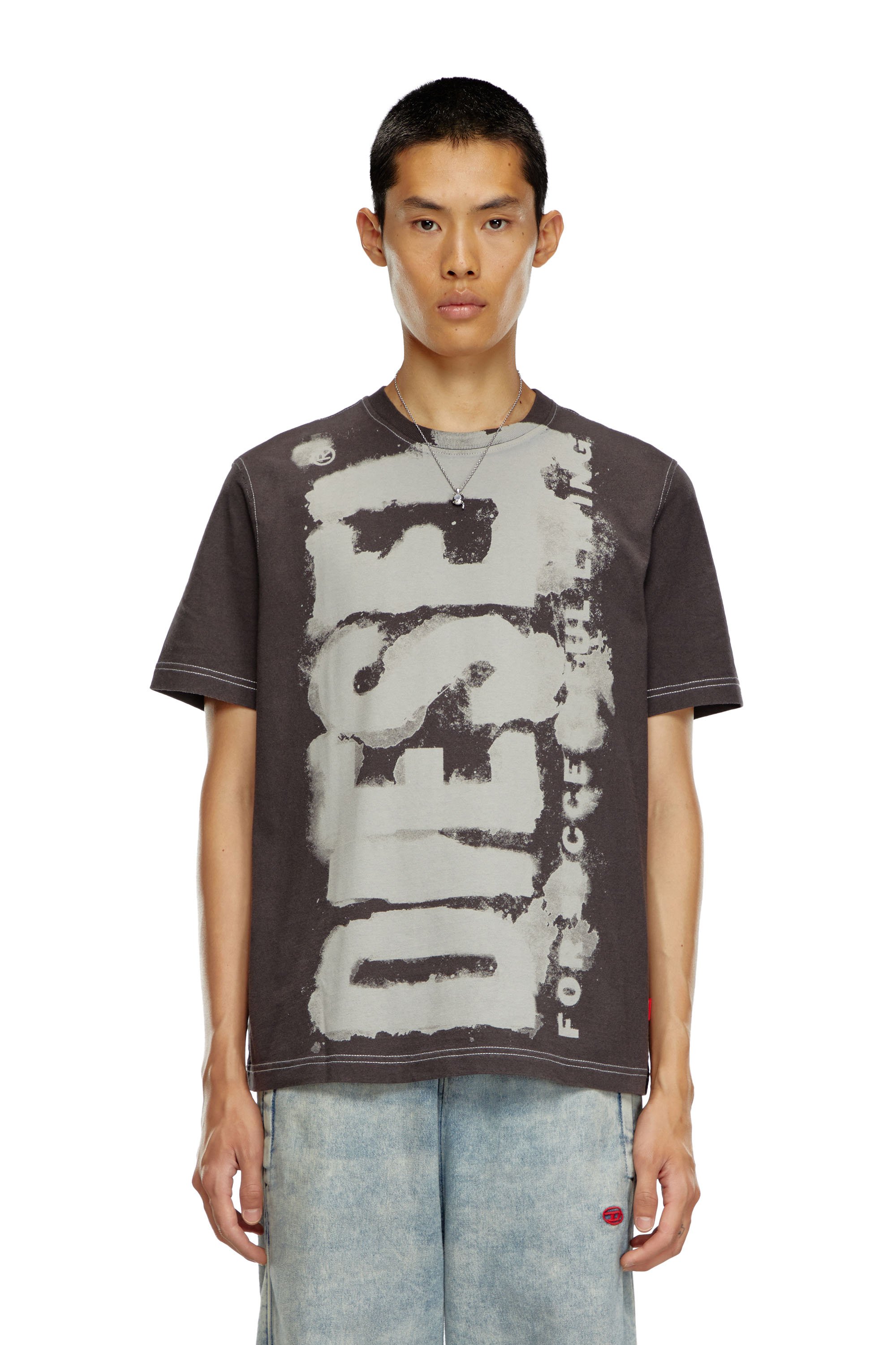 Diesel - T-ADJUST-Q4, Man's T-shirt with splotched logo in Dark grey - 1