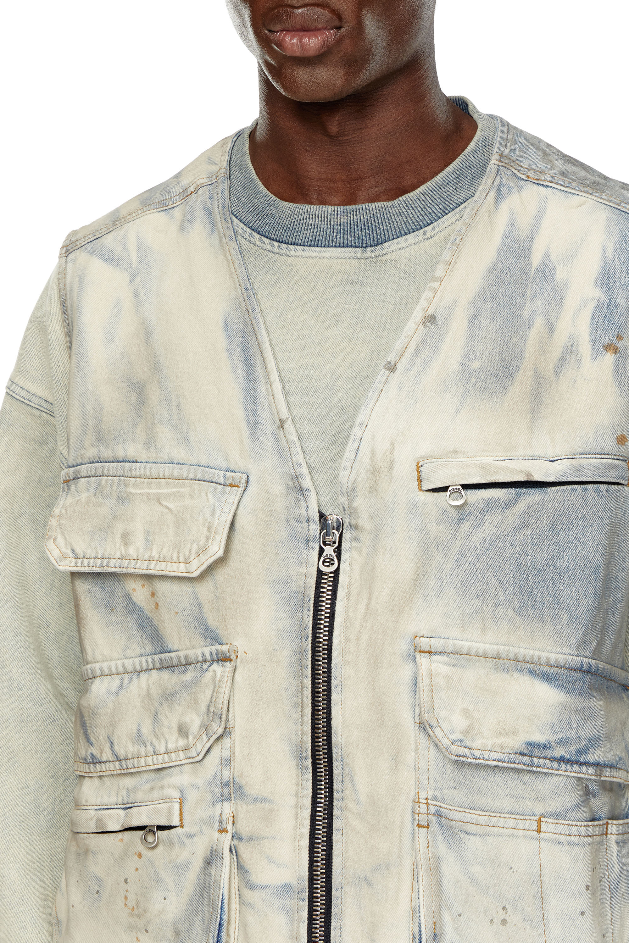 Diesel - D-SAMP-S, Man's Sleeveless jacket in solarised denim in Blue/White - 4