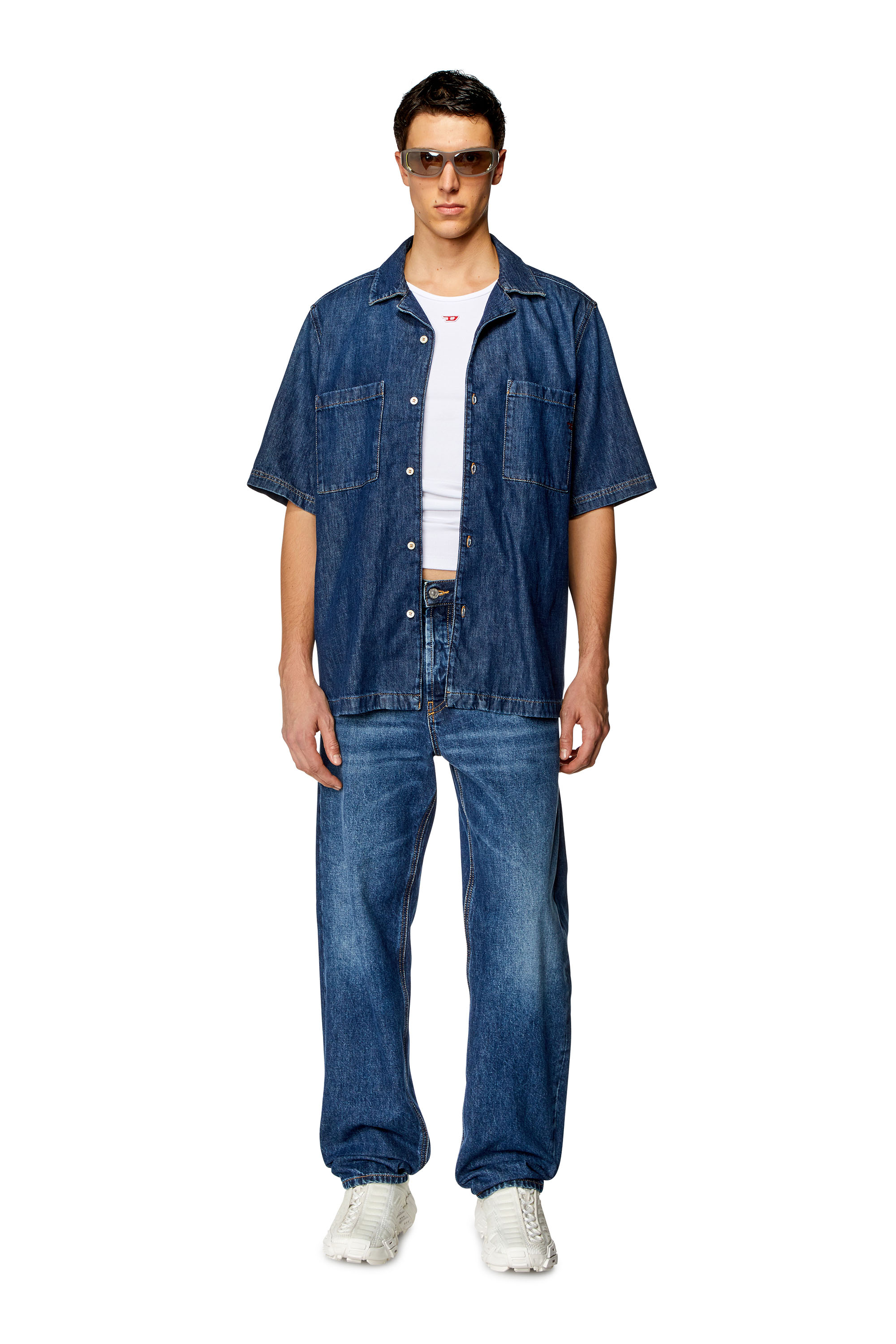 Diesel - D-PAROSHORT, Man's Bowling shirt in denim in Dark Blue - 2