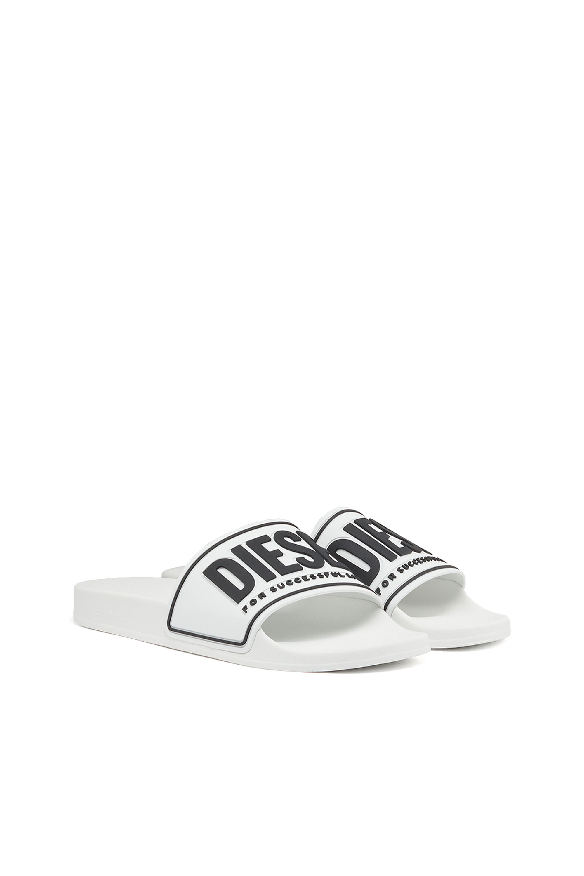 Diesel - SA-MAYEMI CC, Man's Sa-Mayemi-Pool slides with 3D logo in White/Black - 2