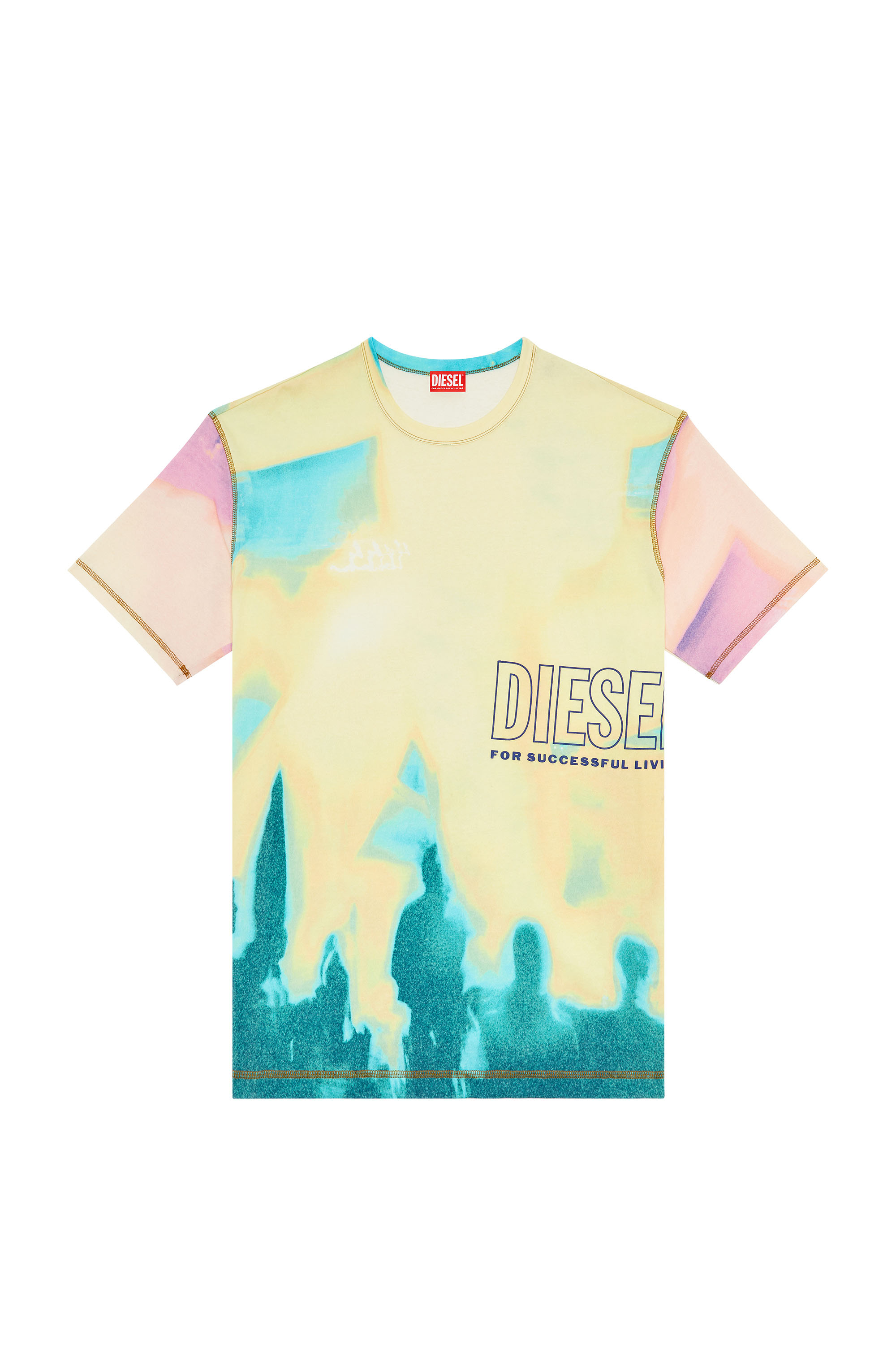 Diesel - T-WASH-COLOR, Man's T-shirt with faded pastel print in Yellow - 4